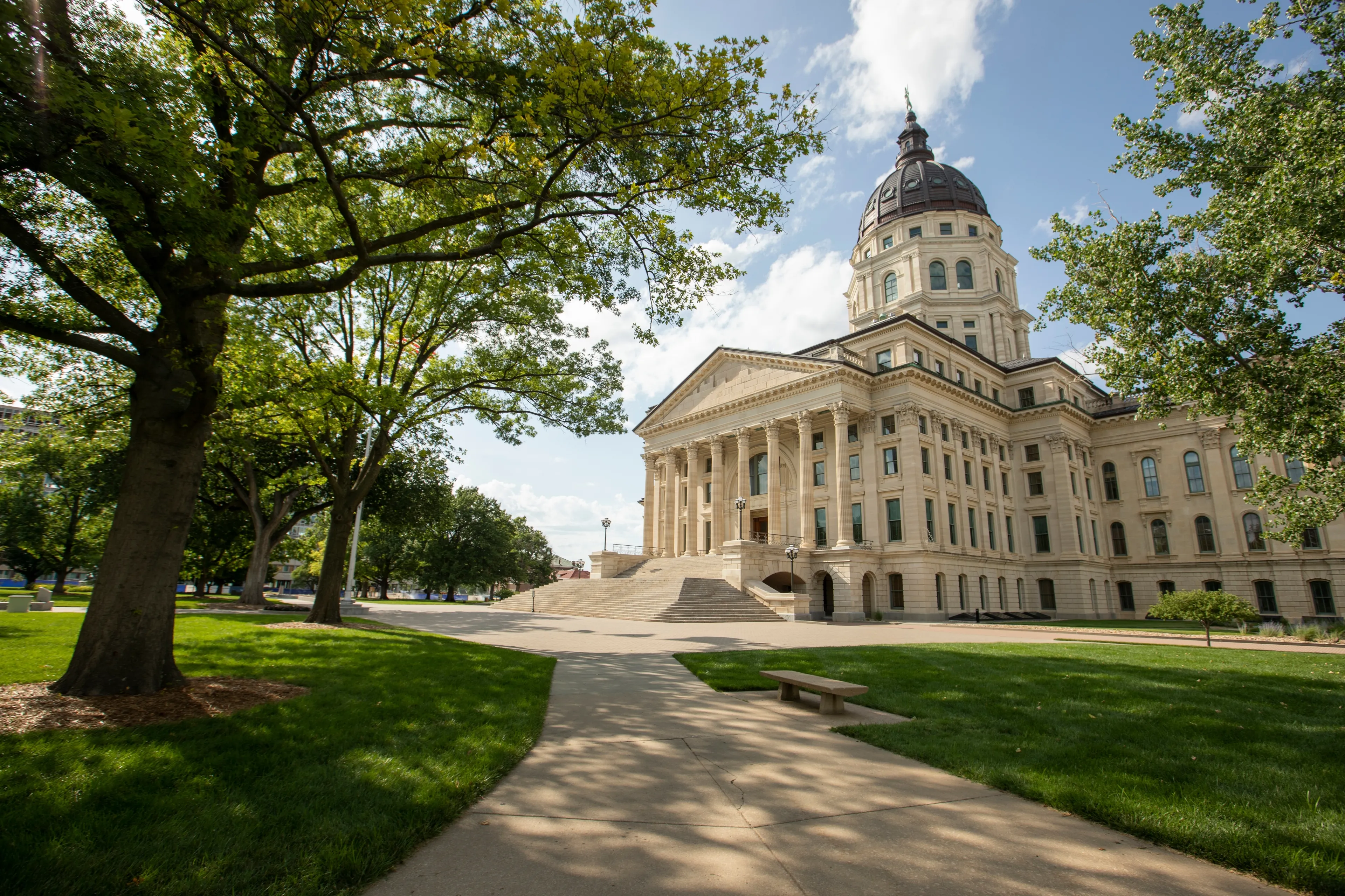 Afternoon view of the historic state capitol building of downtown Topeka, Kansas, USA.