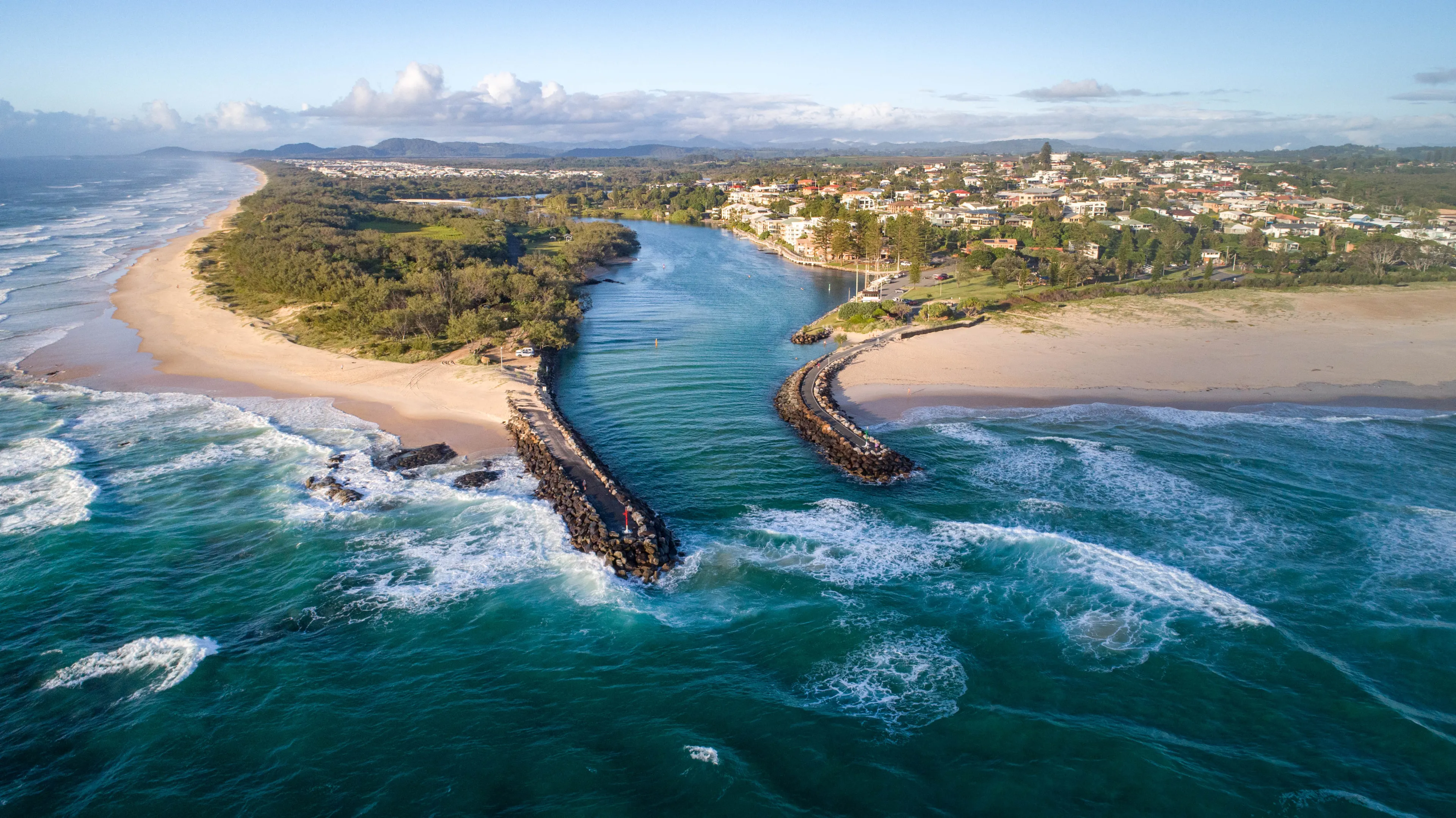 KIngscliff in Australia view from above. beautiful spectacular view of the holiday destination in New South wales