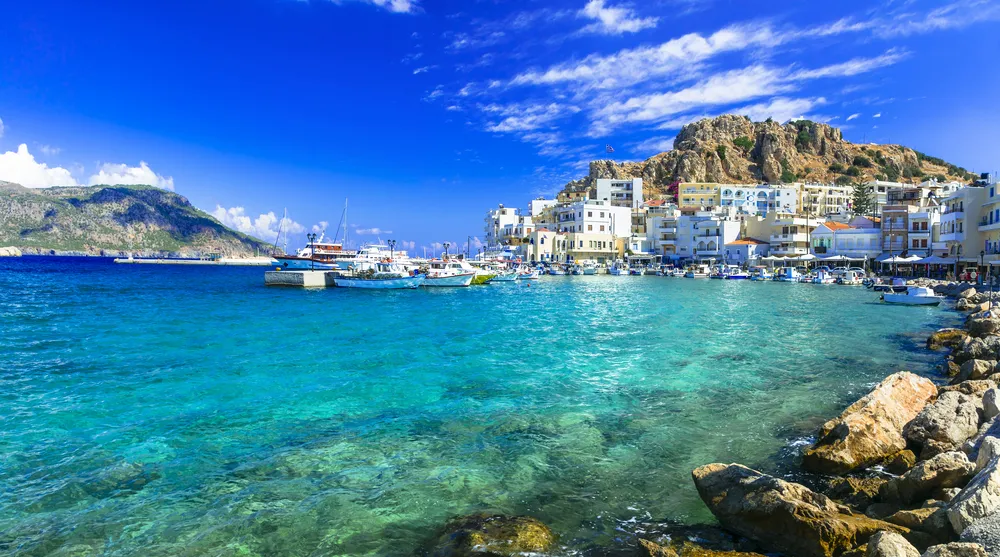 beautiful islands of Greece - Karpathos with pictorial capital Pigadia. Dodecanese