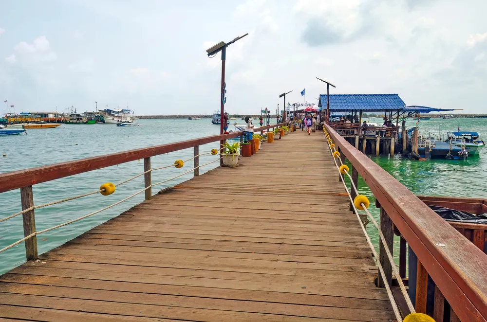 Ban Phe, Thailand - March 8, 2024: Nuanthip Pier, from where slow boats and speedboats go to Koh Samet.