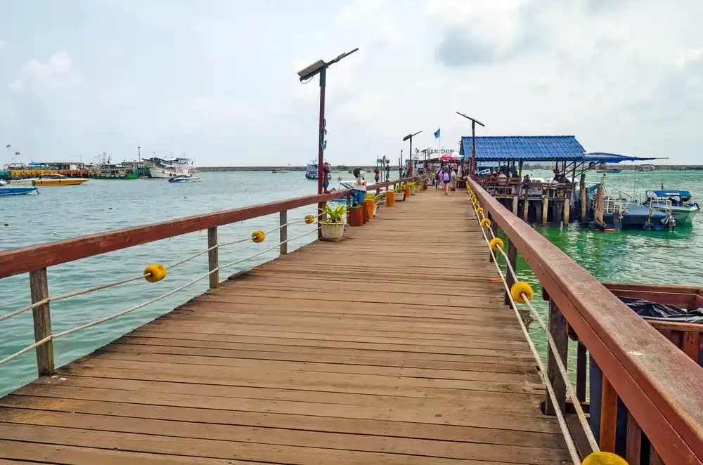 Ban Phe, Thailand - March 8, 2024: Nuanthip Pier, from where slow boats and speedboats go to Koh Samet. Ban Phe, Thailand - March 8, 2024: Nuanthip Pier, from where slow boats and speedboats go to Koh Samet.