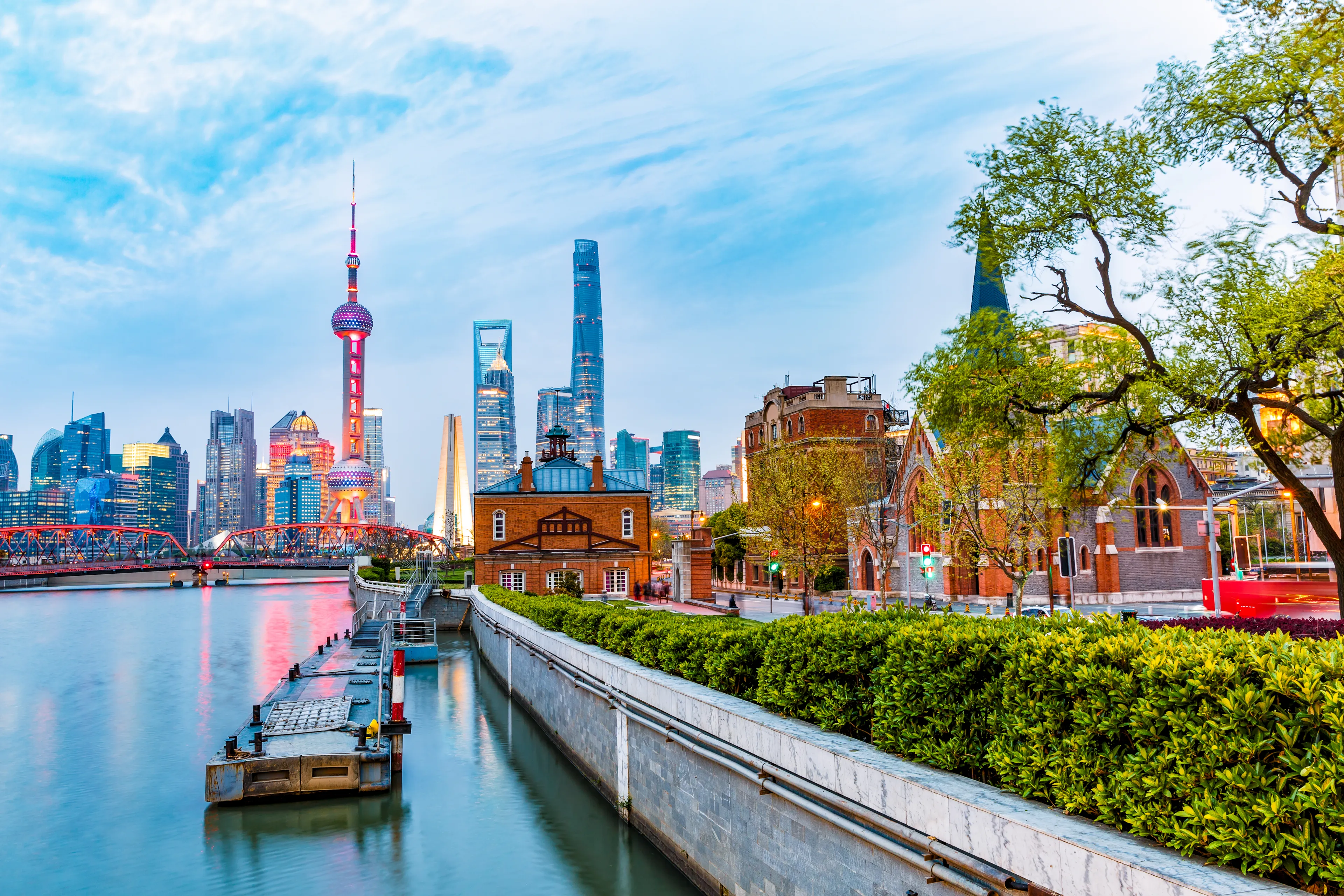 shanghai skyline and modern city skyscrapers at night