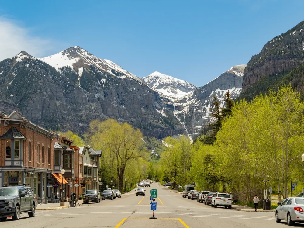 Colorado, JUN 7, 2023 - Sunny view of the Telluride cityscape
