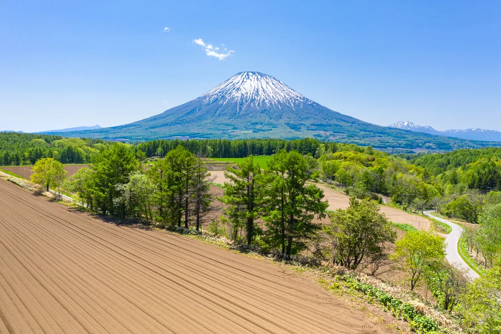 Scenery of Mt. Yotei and the field. Niseko Town Hokkaido Japan
