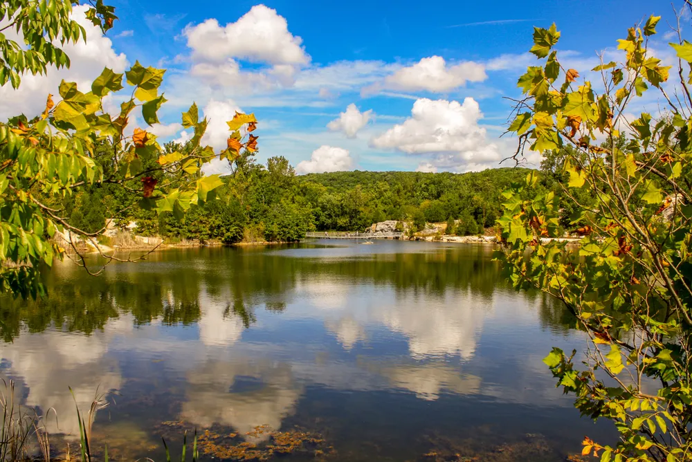 Reflecting Blue Skies and Clouds on Lake at Klondike Augusta Missouri 