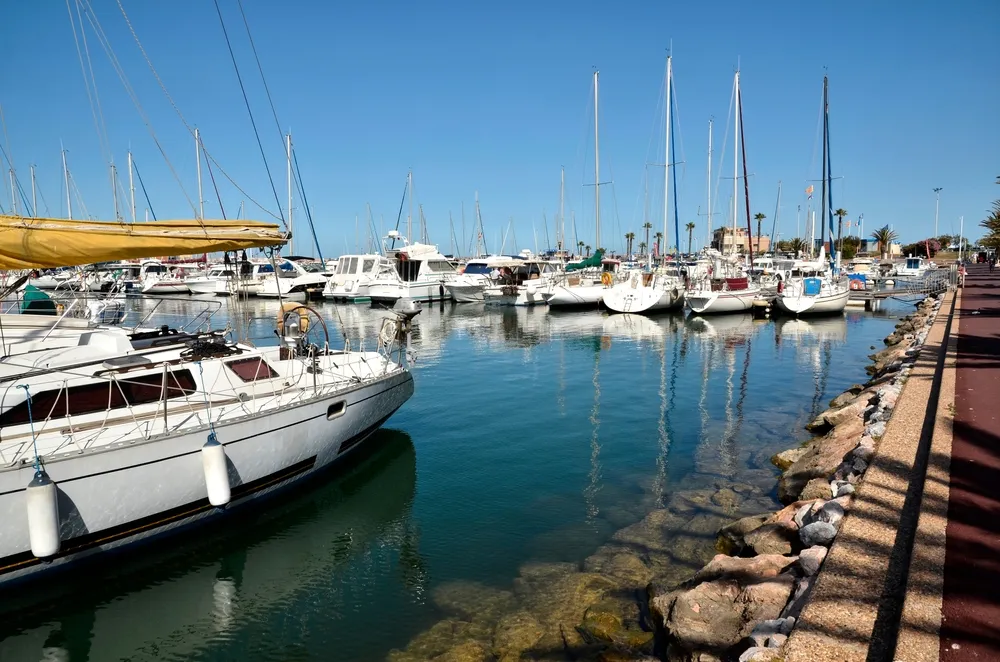 Marina of Canet-en-Roussillon, commune on the côte vermeille in the Pyrénées-Orientales department, Languedoc-Roussillon region, in southern France.