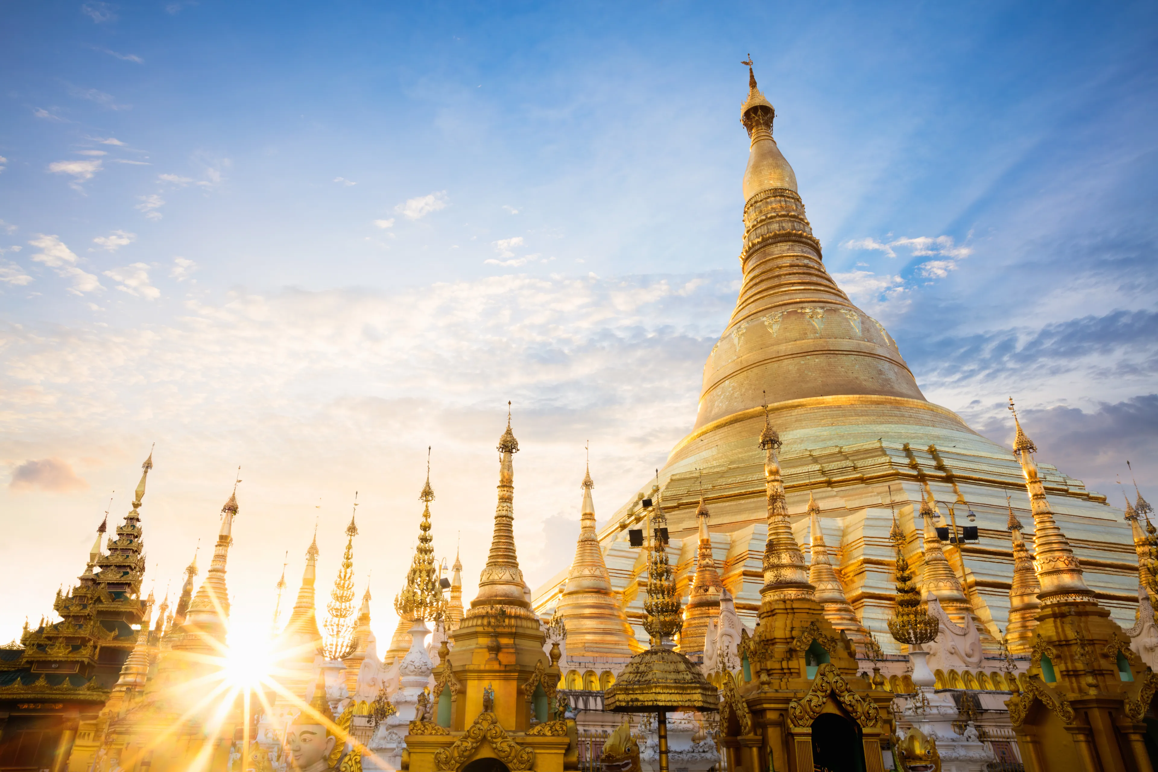 Shwedagon pagoda at sunset, Yangon Myanmar