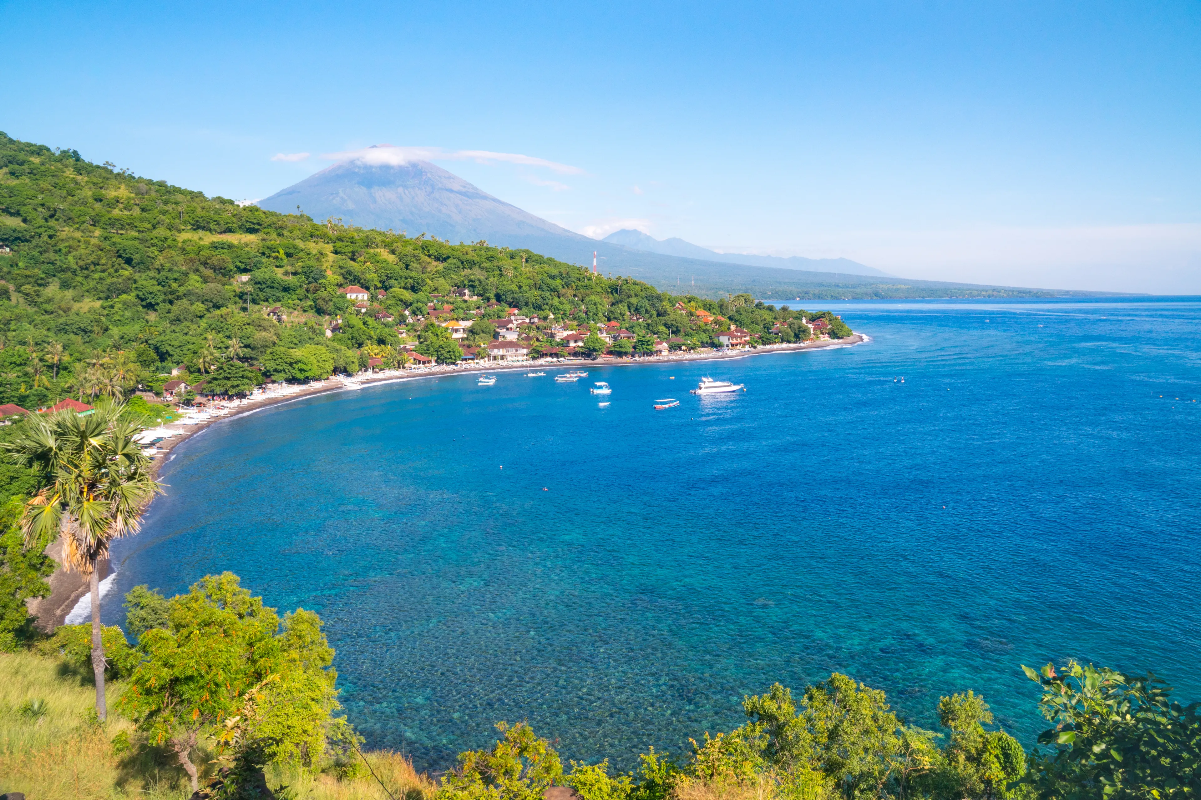 Jemeluk Bay, Amed.  Amed is fast becoming a popular tourist destination in Bali, Indonesia. Set in the North-East of Bali, it is a home to excellent snorkeling, scuba diving, freediving and yoga.