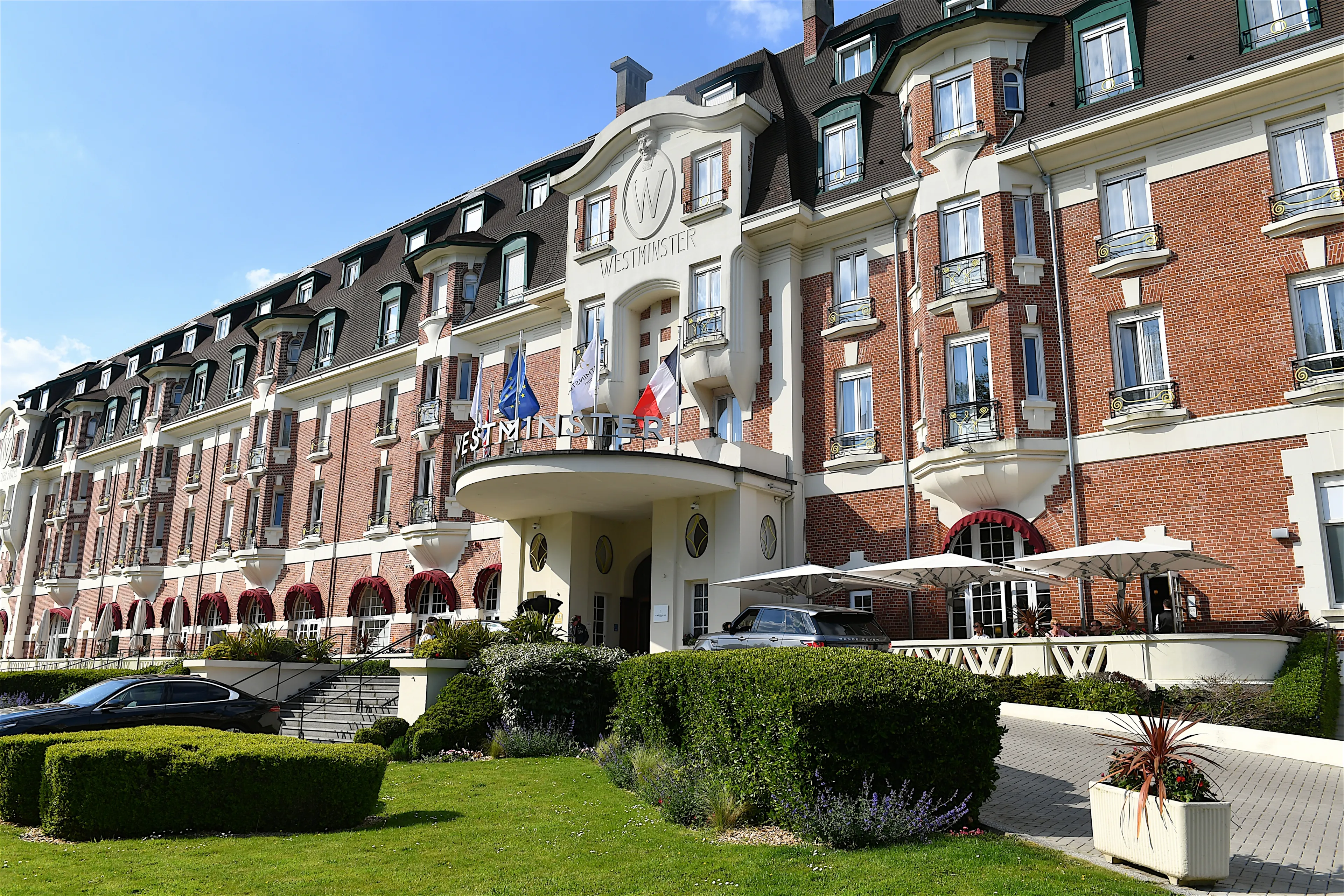 Le Touquet-Paris-Plage, France-05 11 2024: The main entrance gate of The Westminster luxury hotel in Le Touquet-Paris-Plage, France.