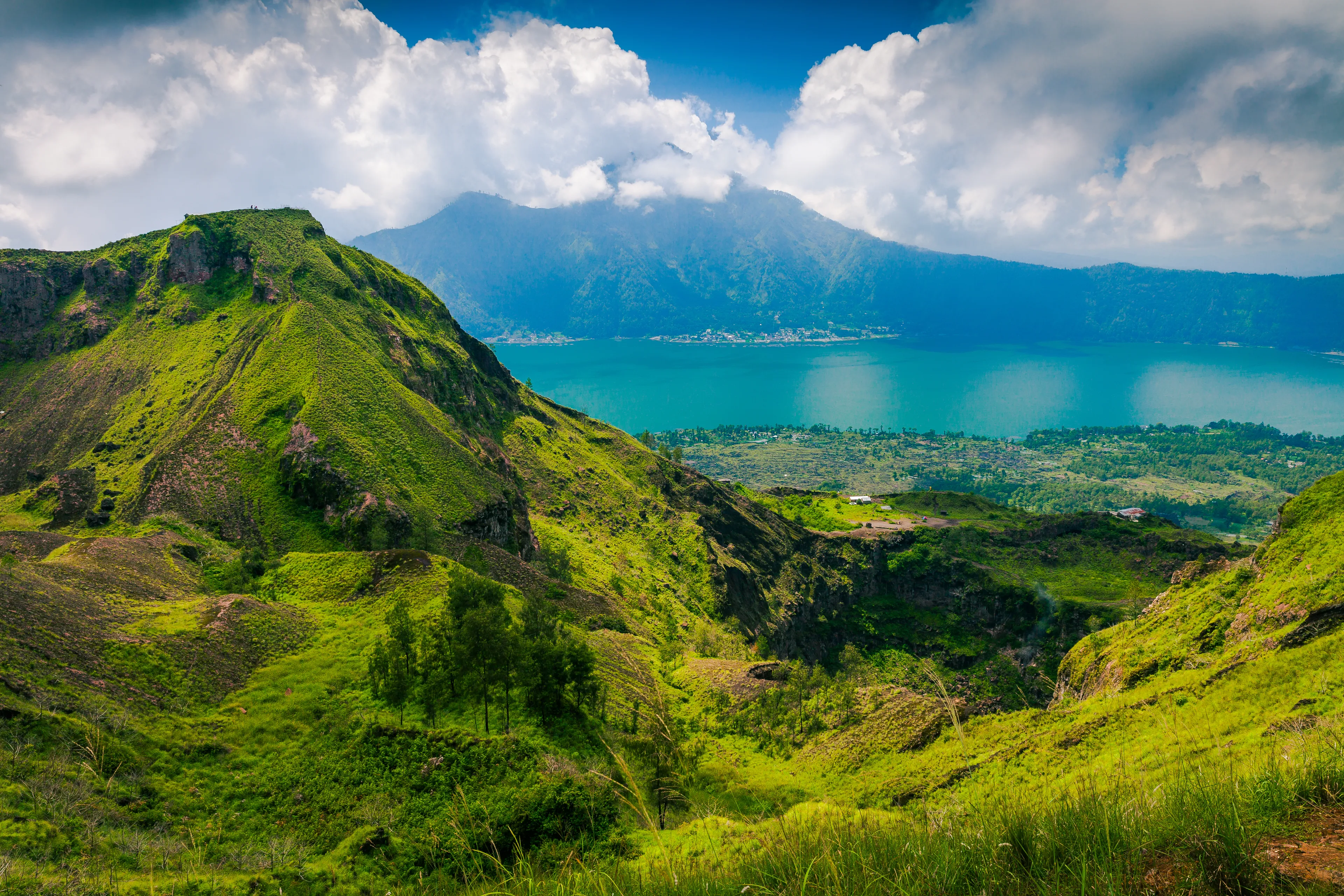  Active Indonesian volcano Batur in the tropical island Bali / Indonesia