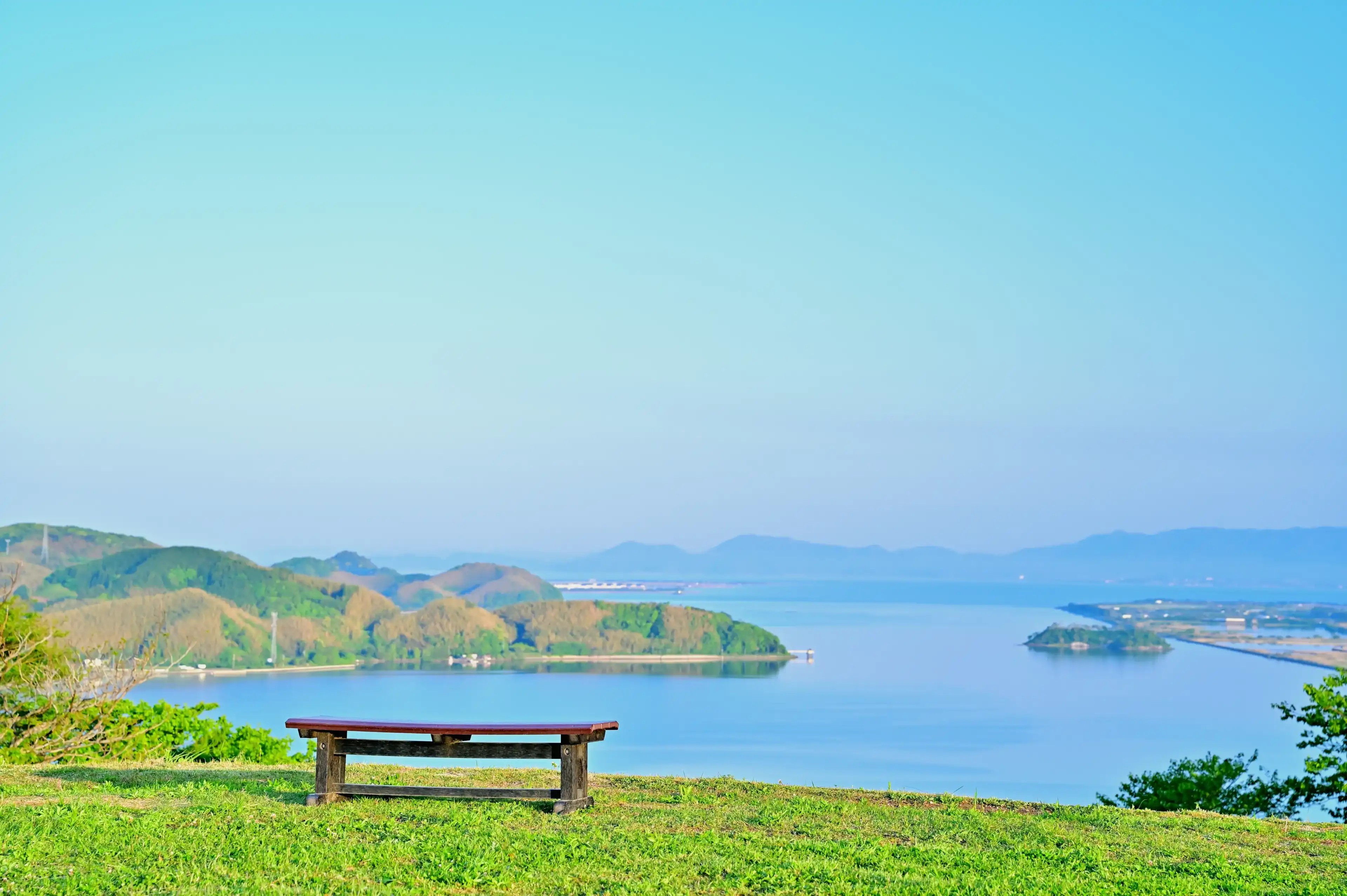 View from Yonago Castle ruins on the mountain in Yonago city, Tottori prefecture, Japan View from Yonago Castle ruins on the mountain in Yonago city, Tottori prefecture, Japan