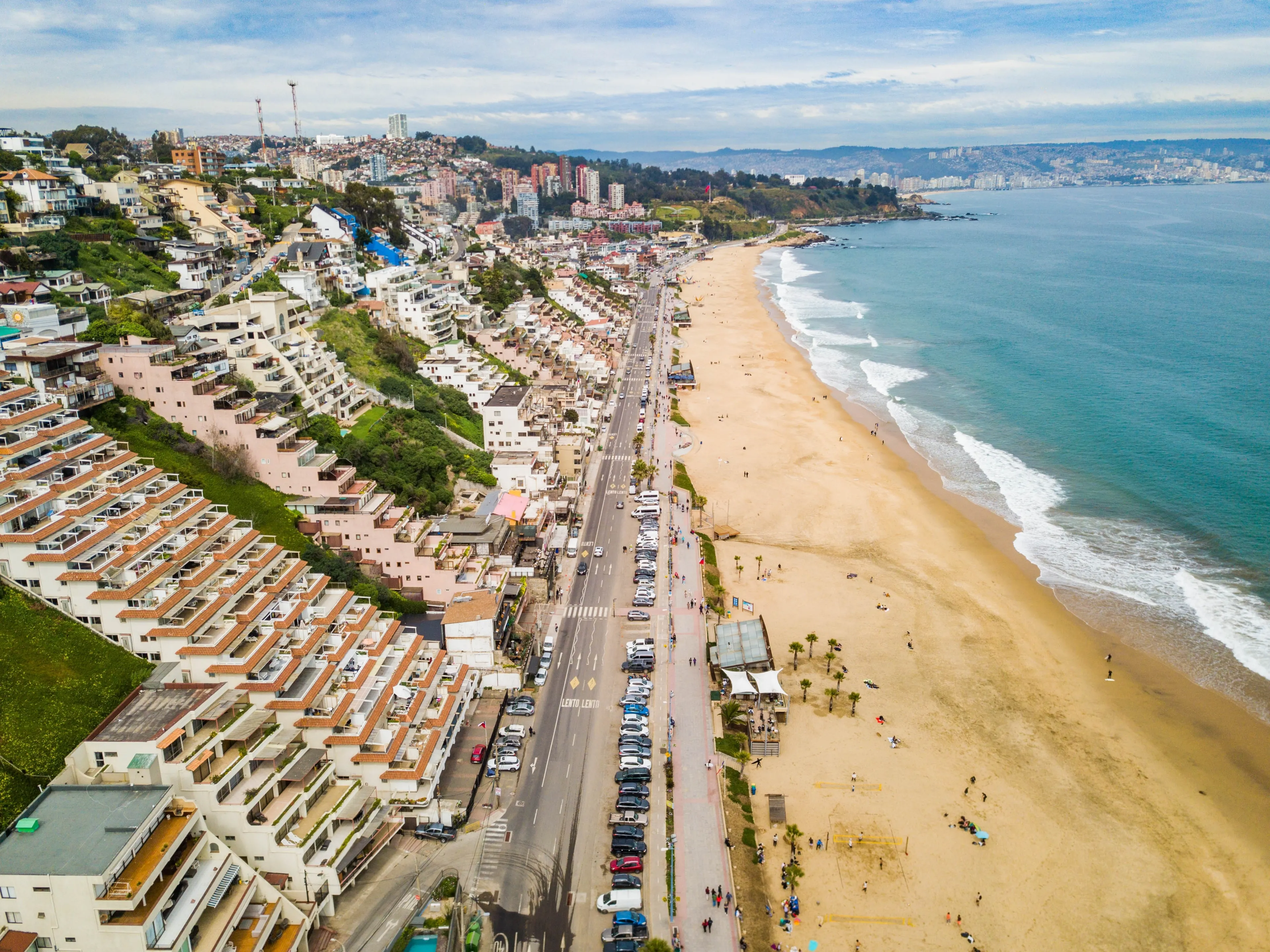 Reñaca, Viña del Mar, Chile. Aerial view of Reñaca beach