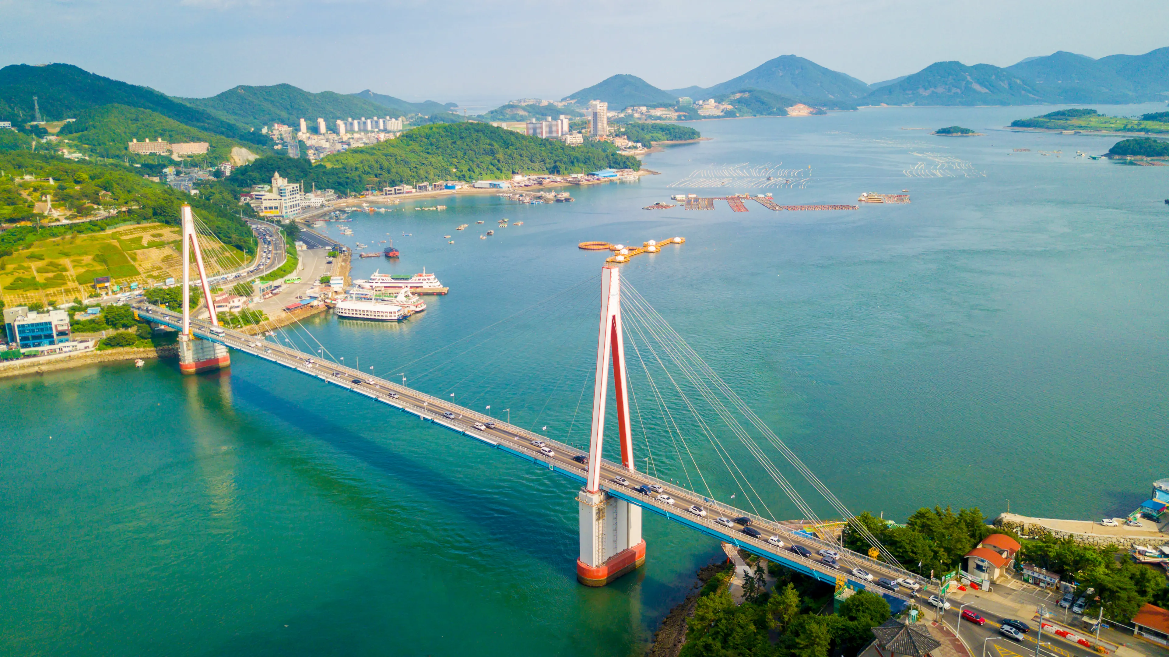 Aerial view of Yeosu city, South Korea. Aerial cityscape of Yeosu, South Korea.