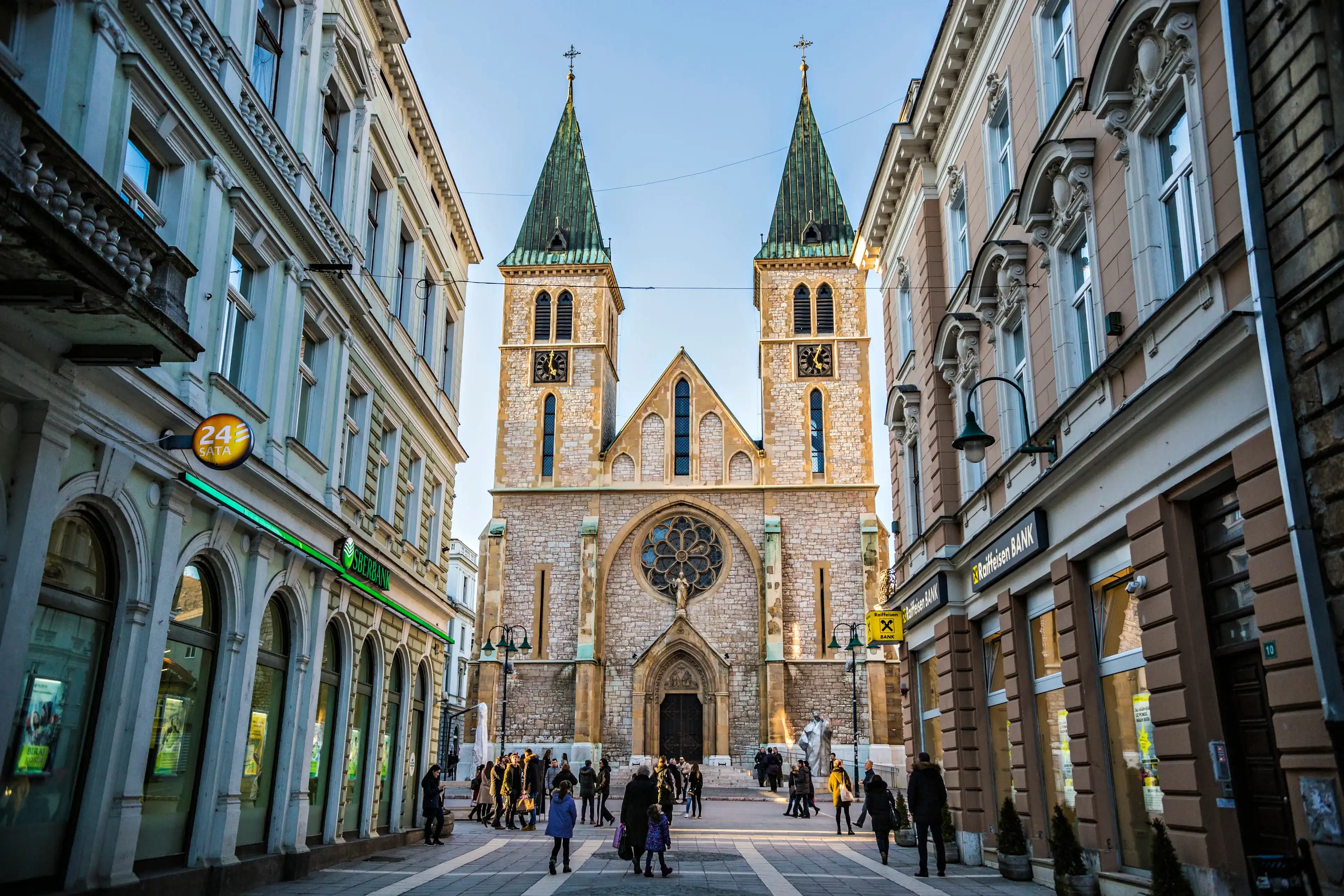 SARAJEVO, BOSNIA AND HERZEGOVINA - March 2018: Sacred Heart Cathedral in Sarajevo old town, Bosnia and Herzegovina SARAJEVO, BOSNIA AND HERZEGOVINA - March 2018: Sacred Heart Cathedral in Sarajevo old town, Bosnia and Herzegovina