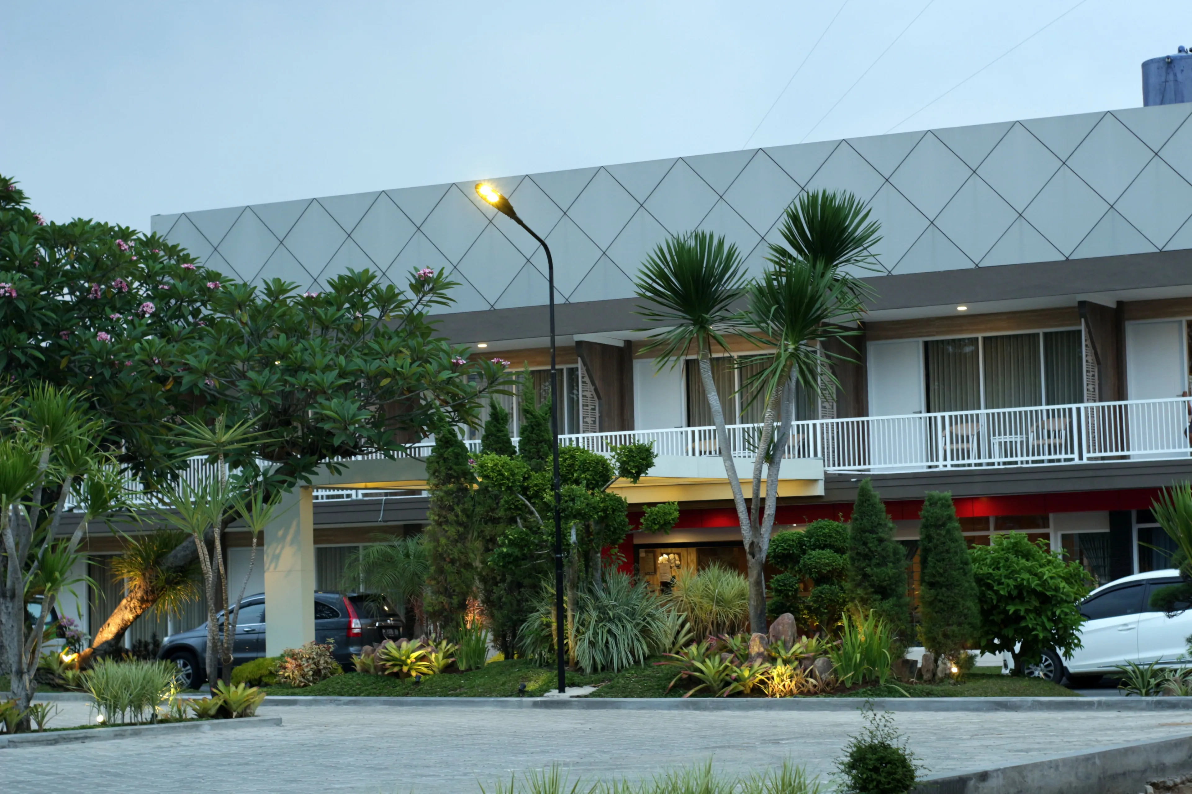Pekalongan, Indonesia - April 19, 2018 : View of the hotel front yard.