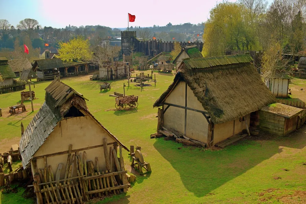 Stansted Mountfitchet, UK - April 9 2023: Mountfitchet Castle - medieval village
