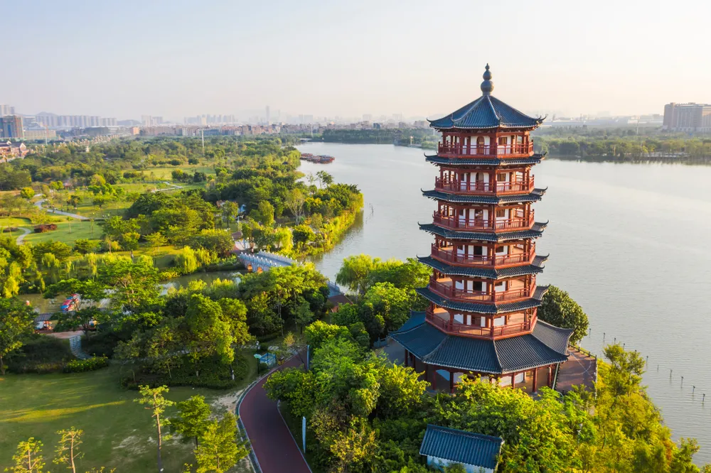 Aerial photo of Huayang Lake Wetland Park, Dongguan, Guangdong Province, China