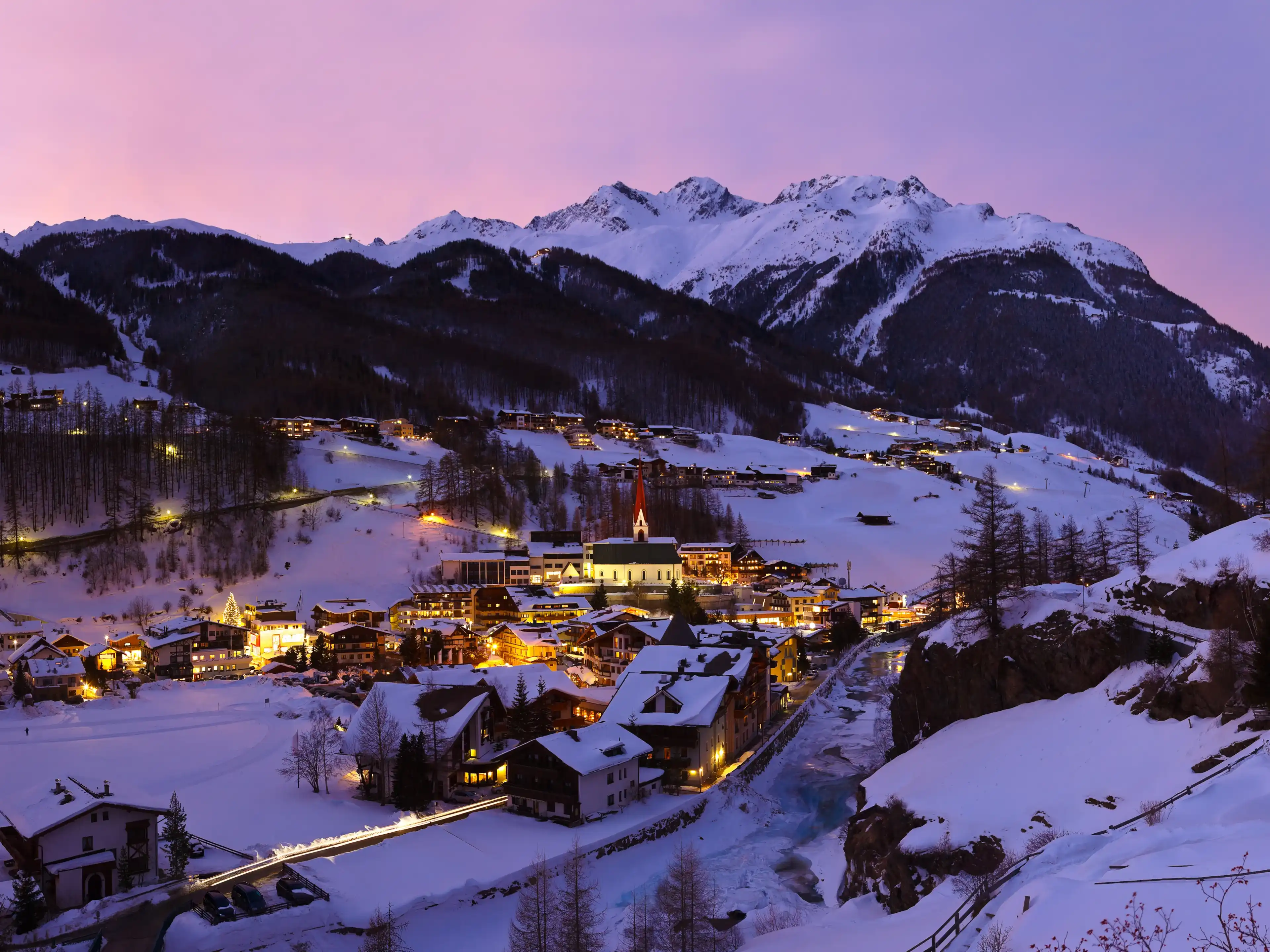 Mountains ski resort Solden Austria - nature and architecture background Mountains ski resort Solden Austria - nature and architecture background