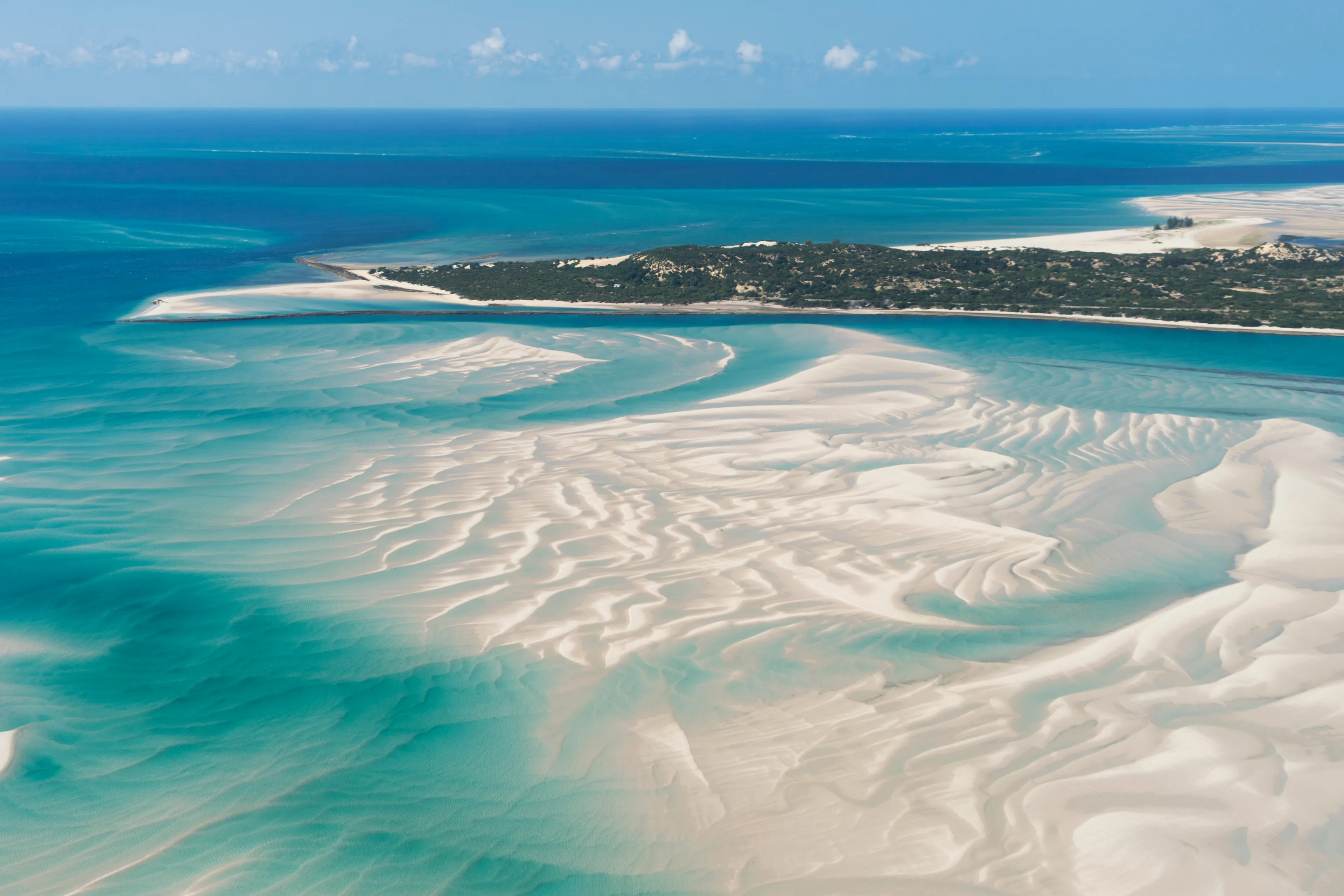 An Island in Vilankulo, Mozambique, Africa As Seen From Above, Surrounded by Sand and Water