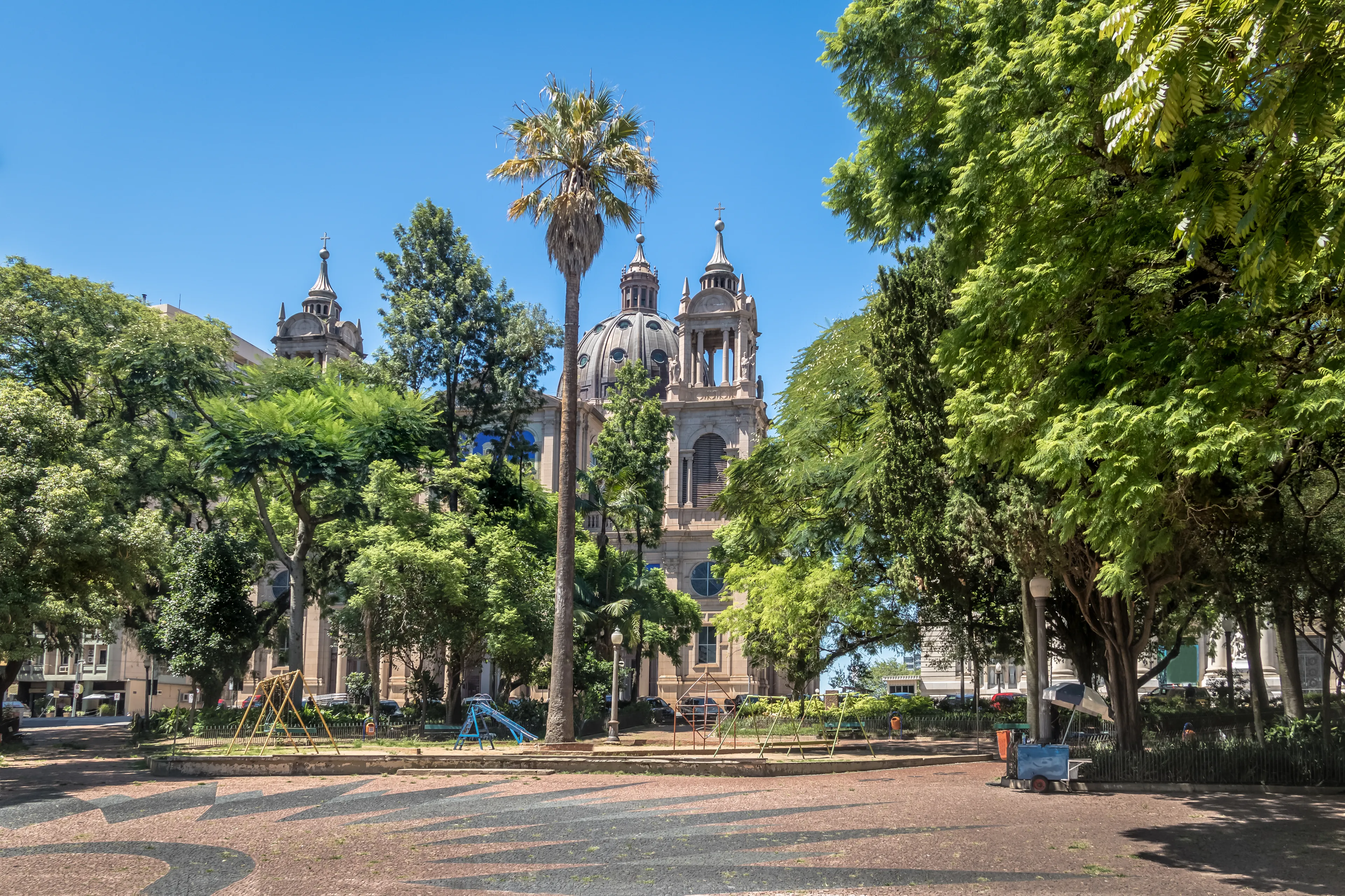 Marechal Deodoro square and Porto Alegre Metropolitan Cathedral in downtown - Porto Alegre, Rio Grande do Sul, Brazil