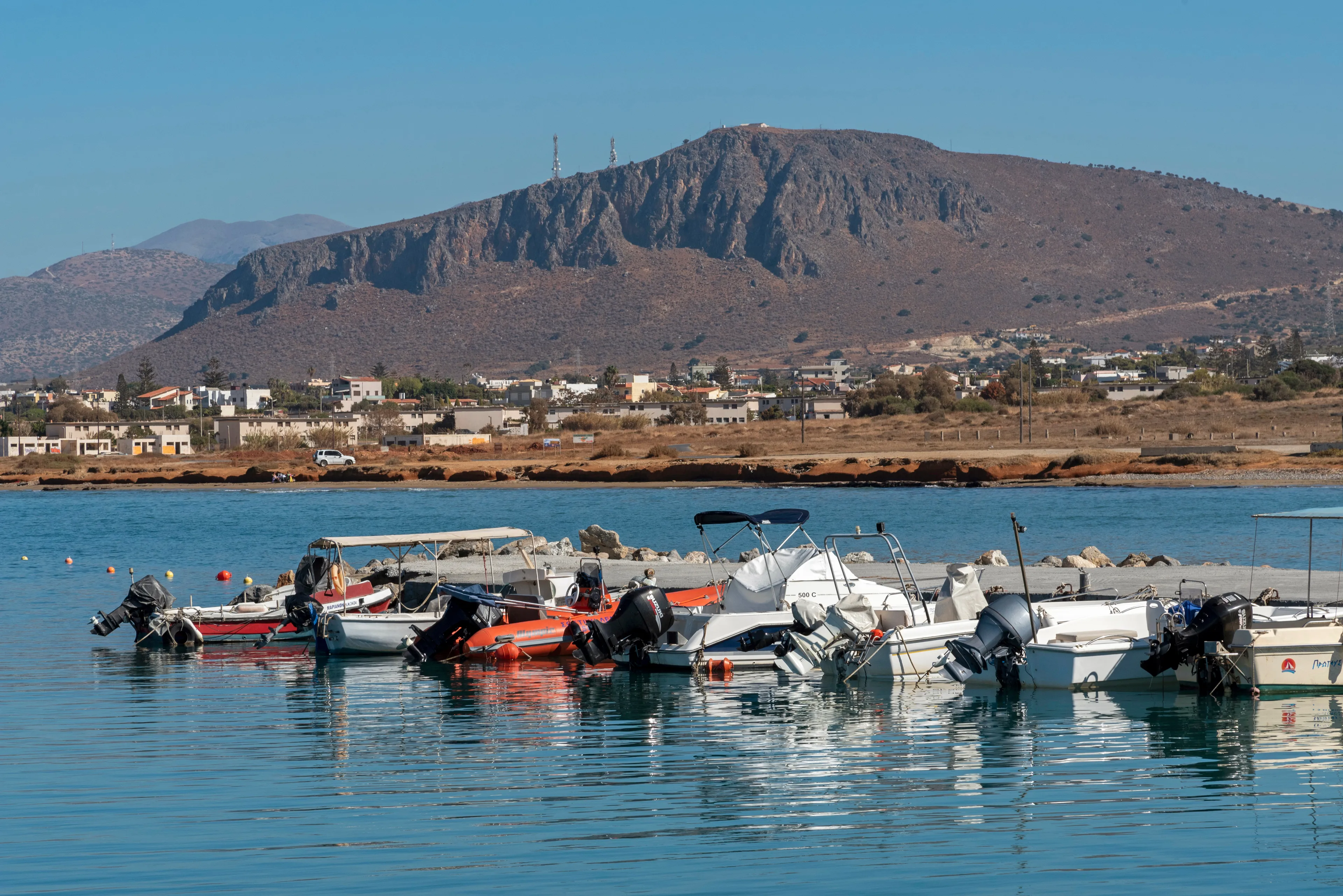 Gouves, Crete, Greece. October 2019. The small fishing boat harbour at Kato Gouves a former US military air base near Herkalion