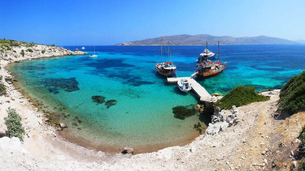 Panoramic view on Plati island beach (near Kos island, Greece)