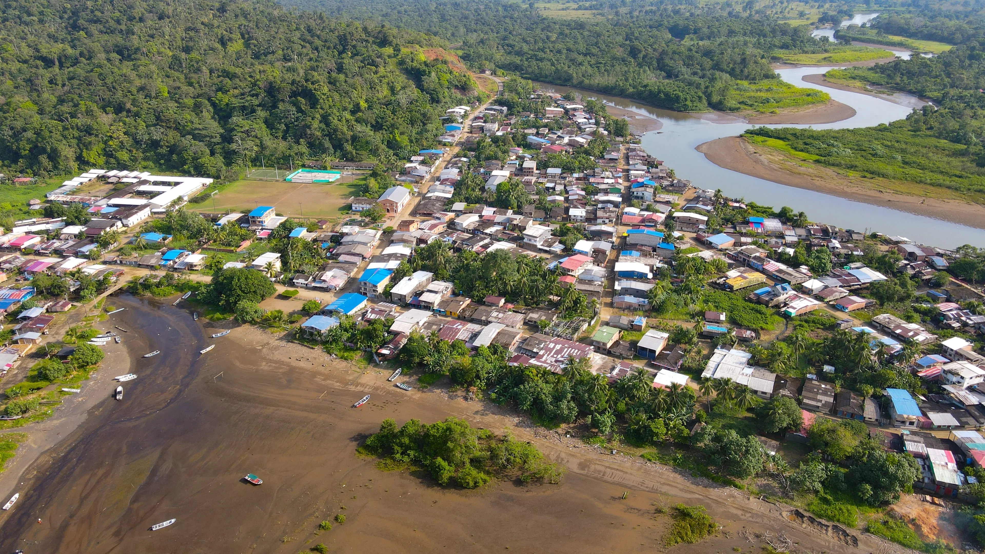 Aerial photo of the El Valle district, belonging to the Municipality of Bahía Solano in the Department of Chocó