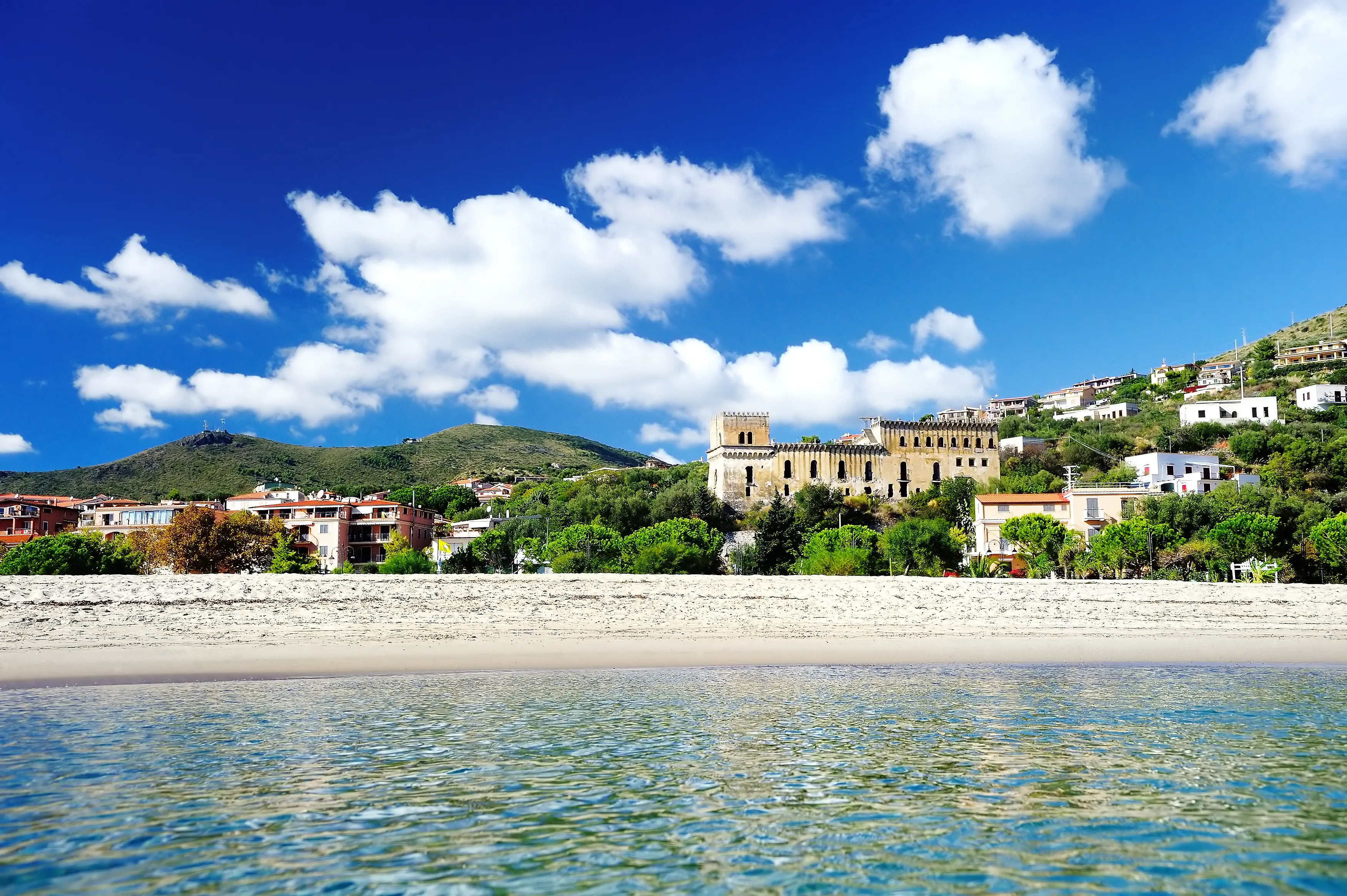Coast of Tyrrhenian sea. Beach and port of Marina di Camerota, Italy