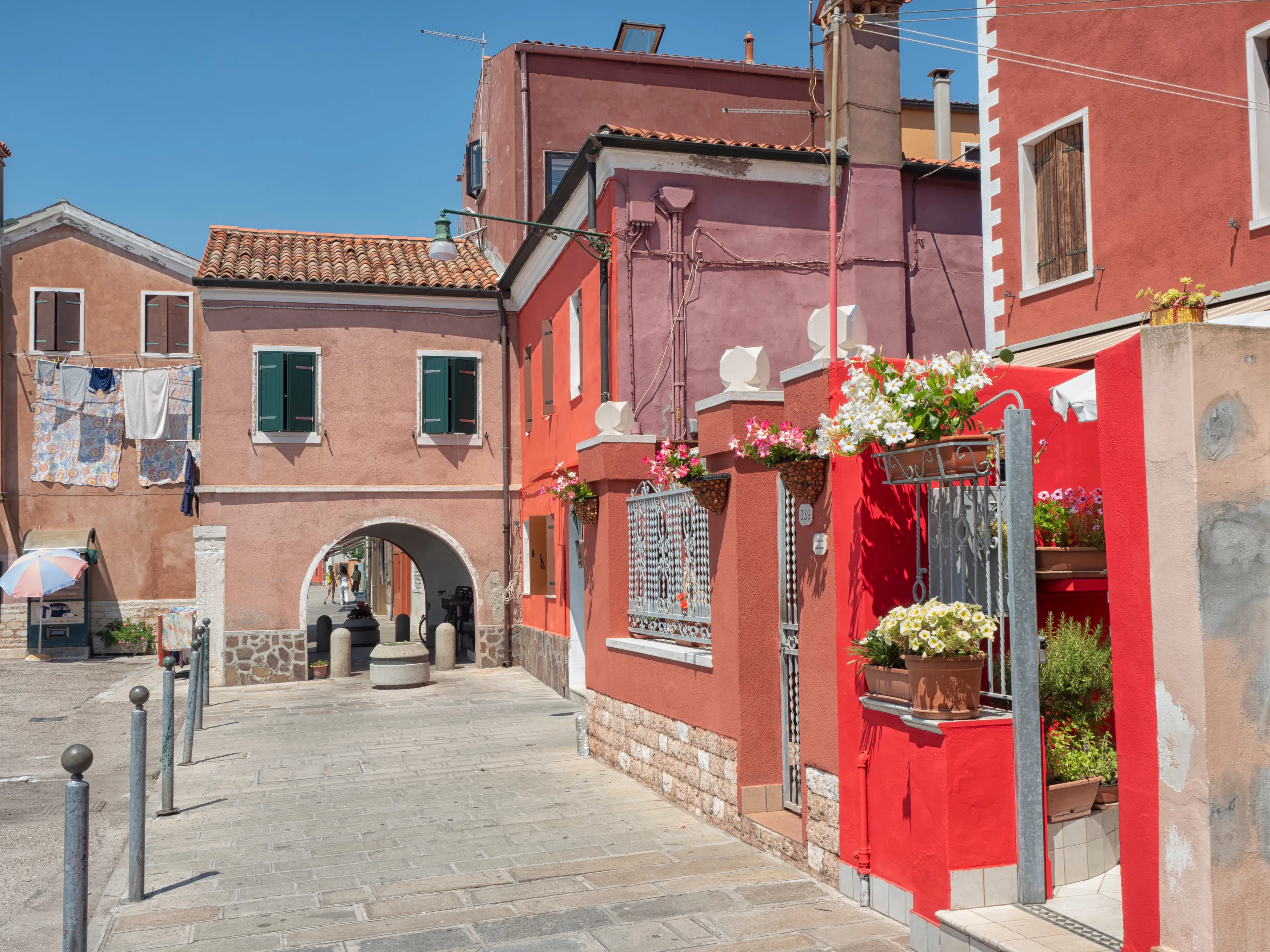 July 2018. Typical housing in the small fishing island of Pellestrina, Venice ItalyA