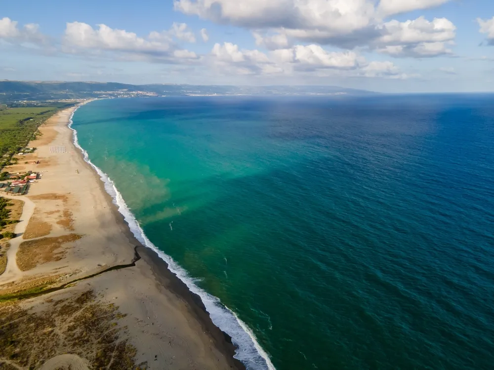 Italy Tyrrhenian coast photographed by drone, aerial photography of the beach and coast