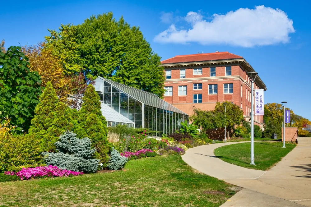 CEDAR FALLS, IA, USA - OCTOBER 21, 2023: UNI Teaching and Research Greenhouse on the campus of the University of Northern Iowa.