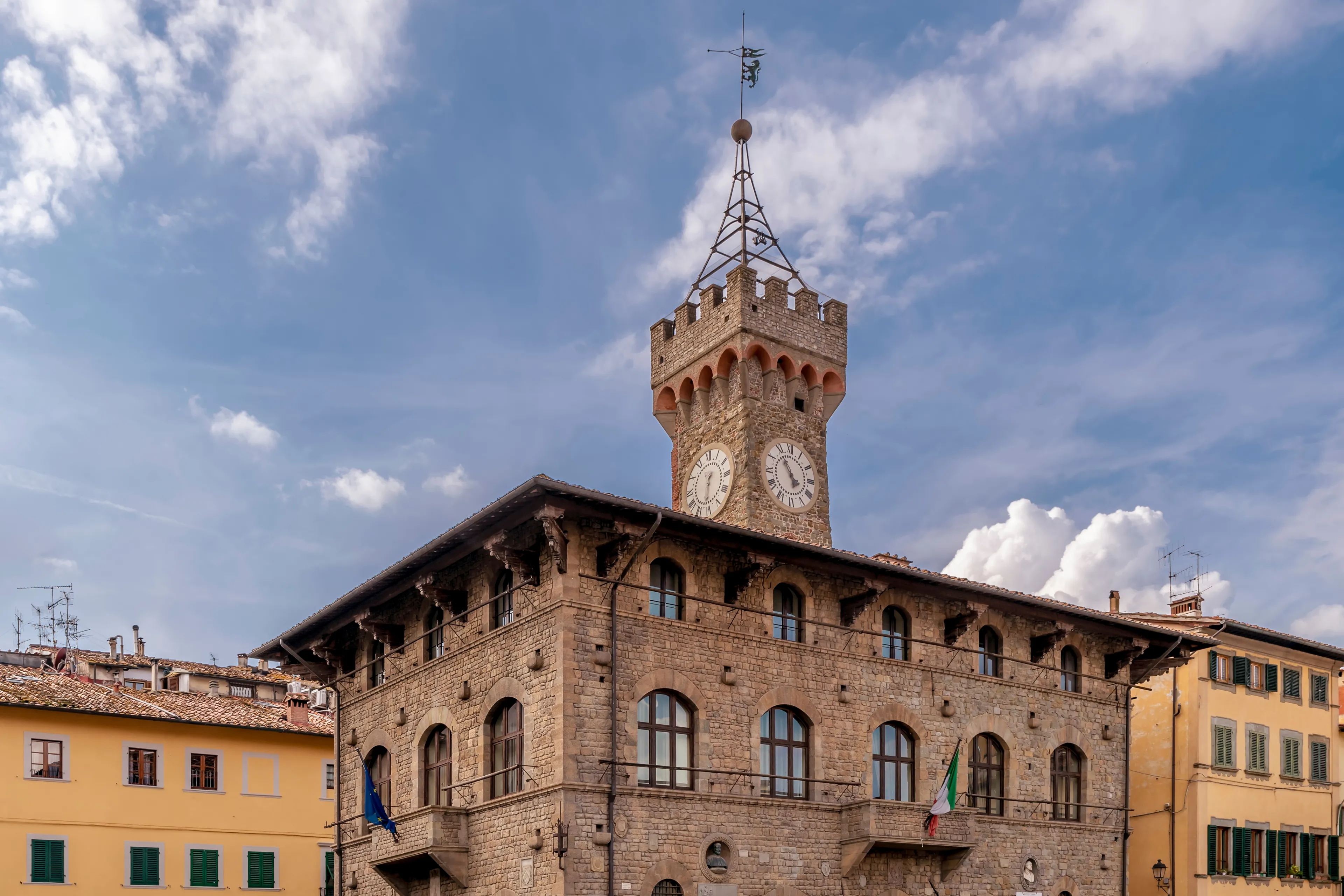 A view of the Palazzo Pretorio in the historic center of Figline Valdarno, Florence, Italy