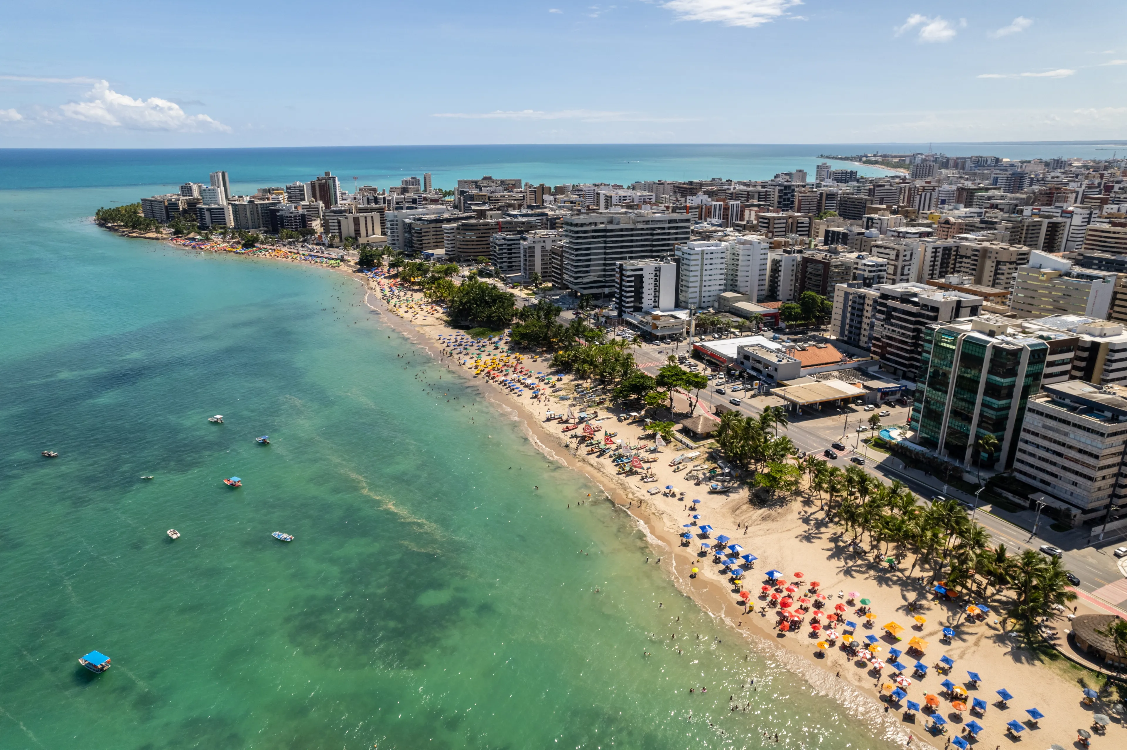 Aerial view of beaches in Maceio, Alagoas, Northeast region of Brazil.