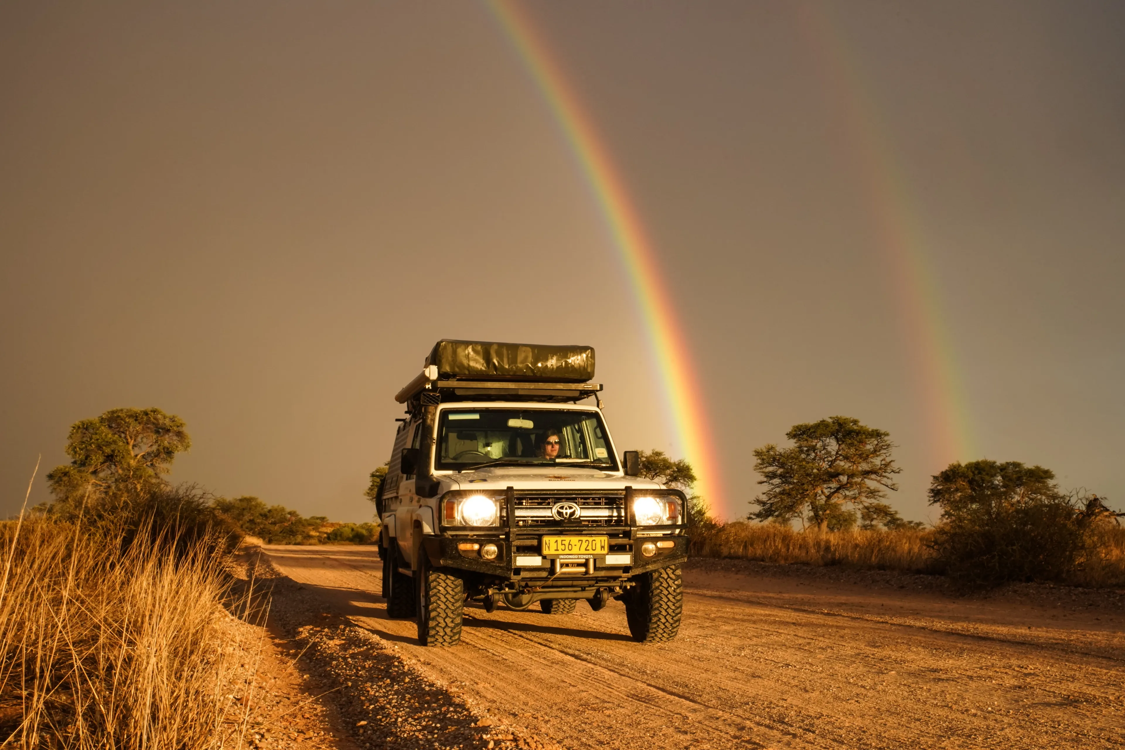 Upington, South Africa -10 march 2023: Toyota LandCruiser 4X4 in South Africa's bush during a safari adventure.