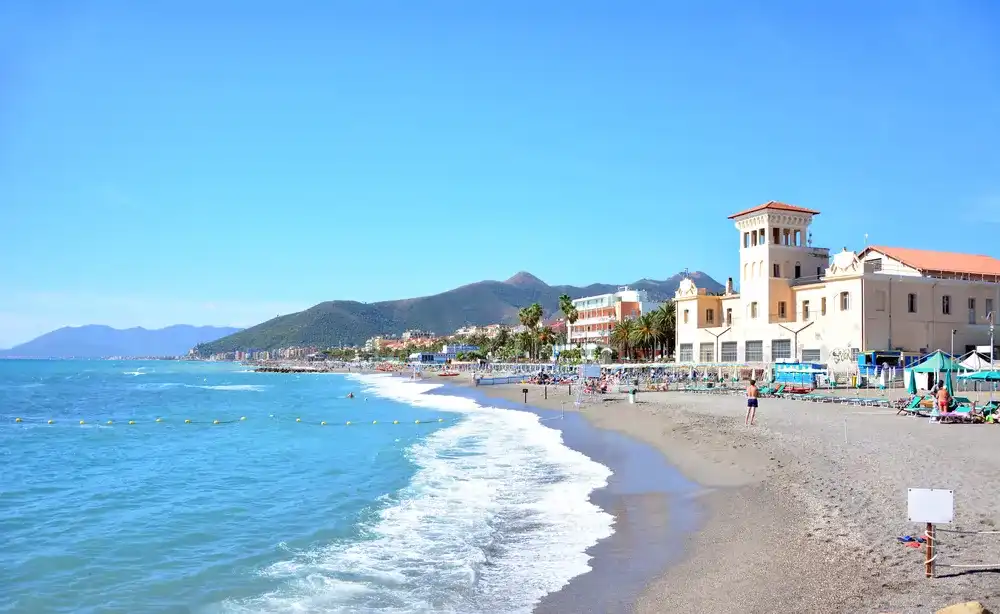Loano town liguria italy Mediterranean Sea shore Loano town liguria italy Mediterranean Sea shore