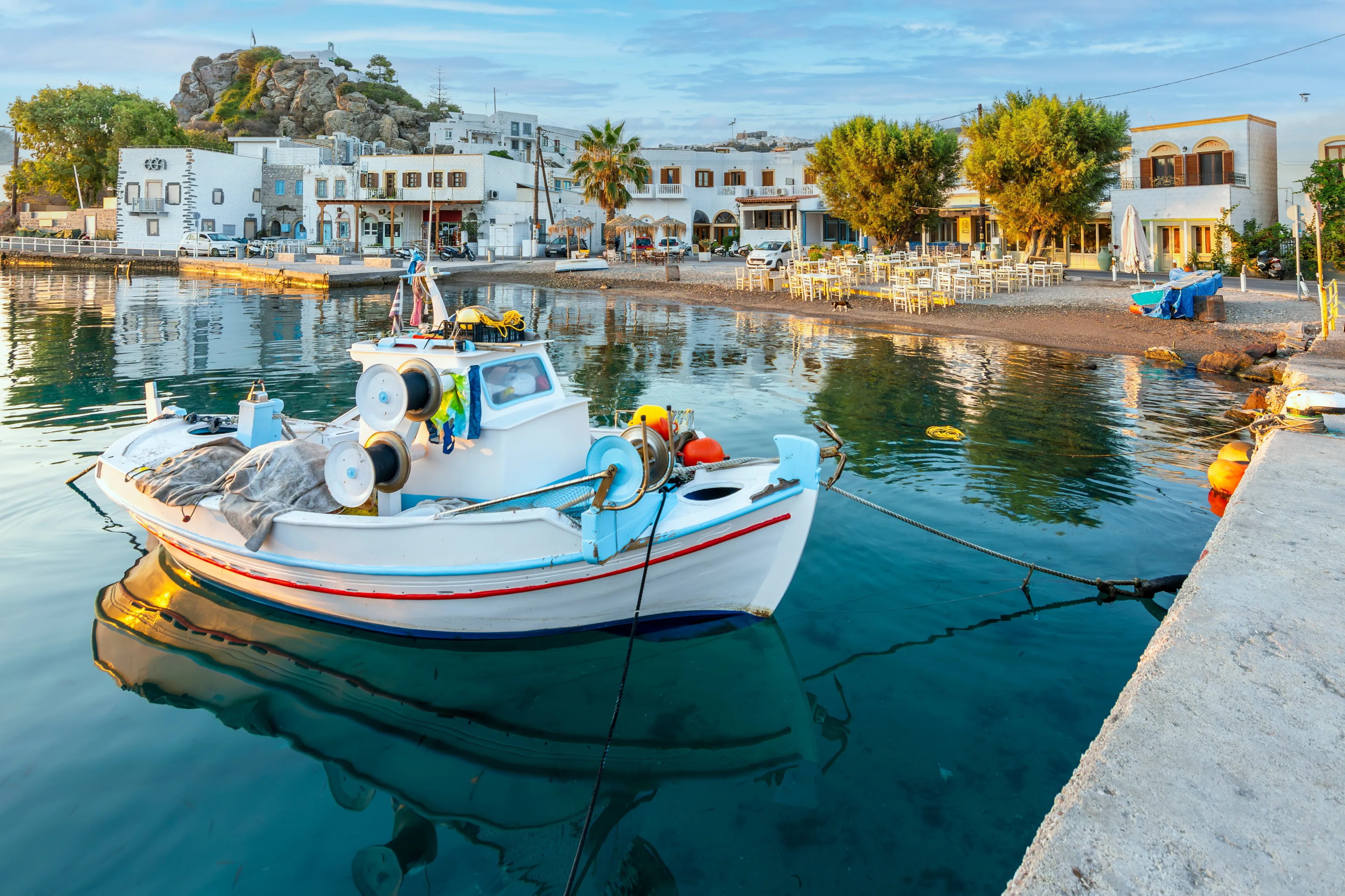 Skala Village harbour view in Patmos Island. Patmos Island is populer tourist destination in Greece.