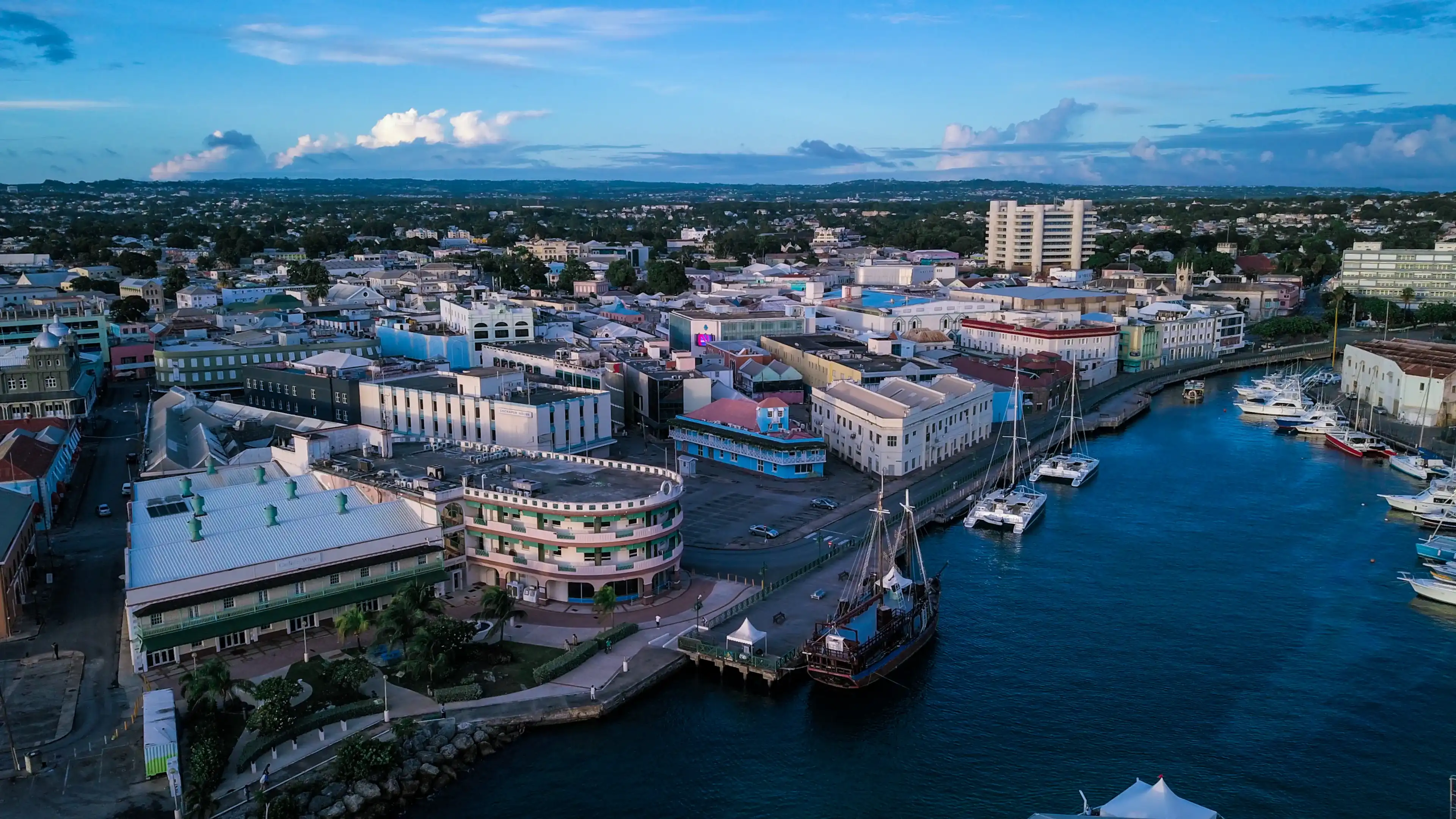 Barbados, Bridgetown - October 22, 2018: Aerial View to the Bridgetown with the Blue Water Barbados, Bridgetown - October 22, 2018: Aerial View to the Bridgetown with the Blue Water