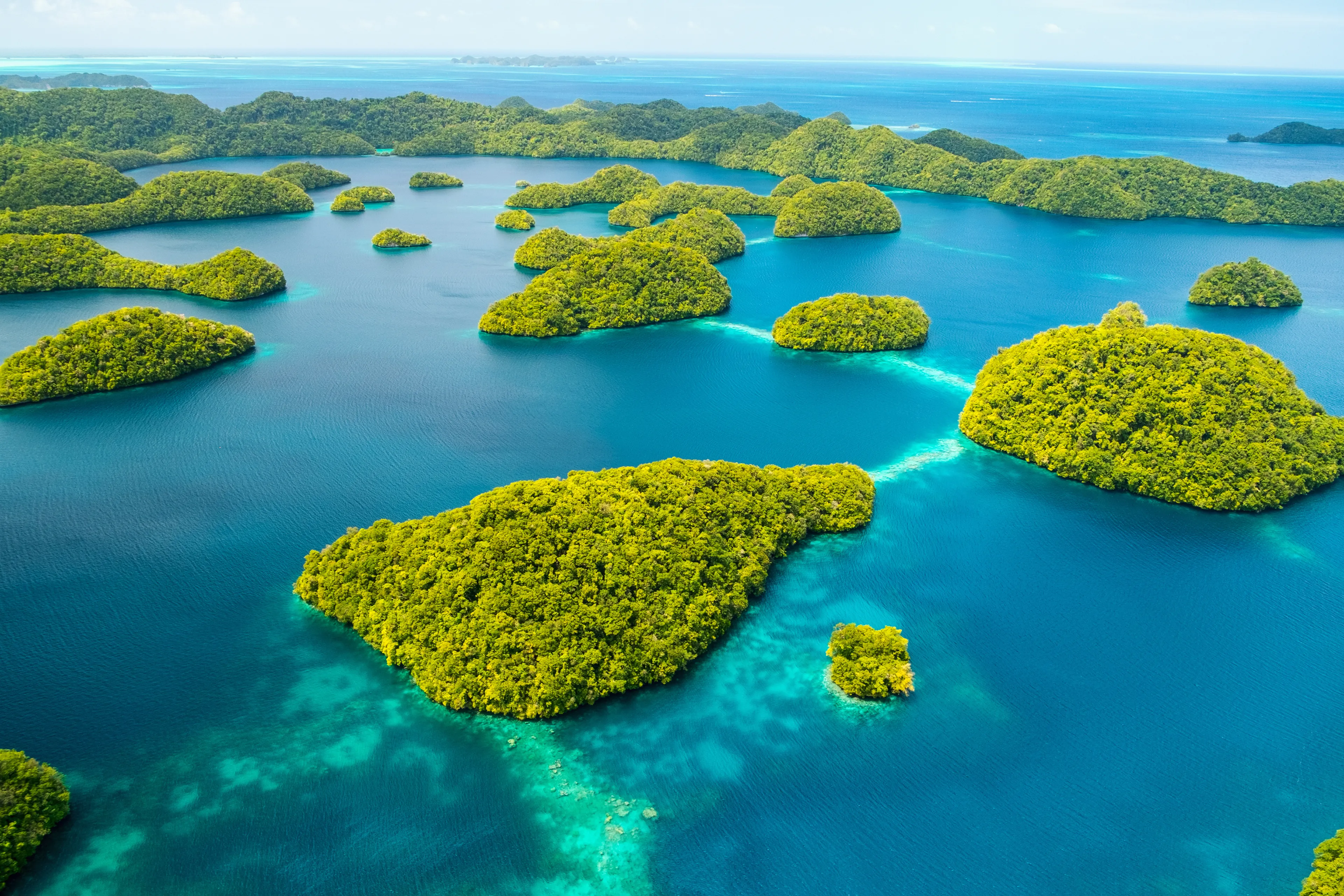 Beautiful view of Palau tropical islands and Pacific ocean from above