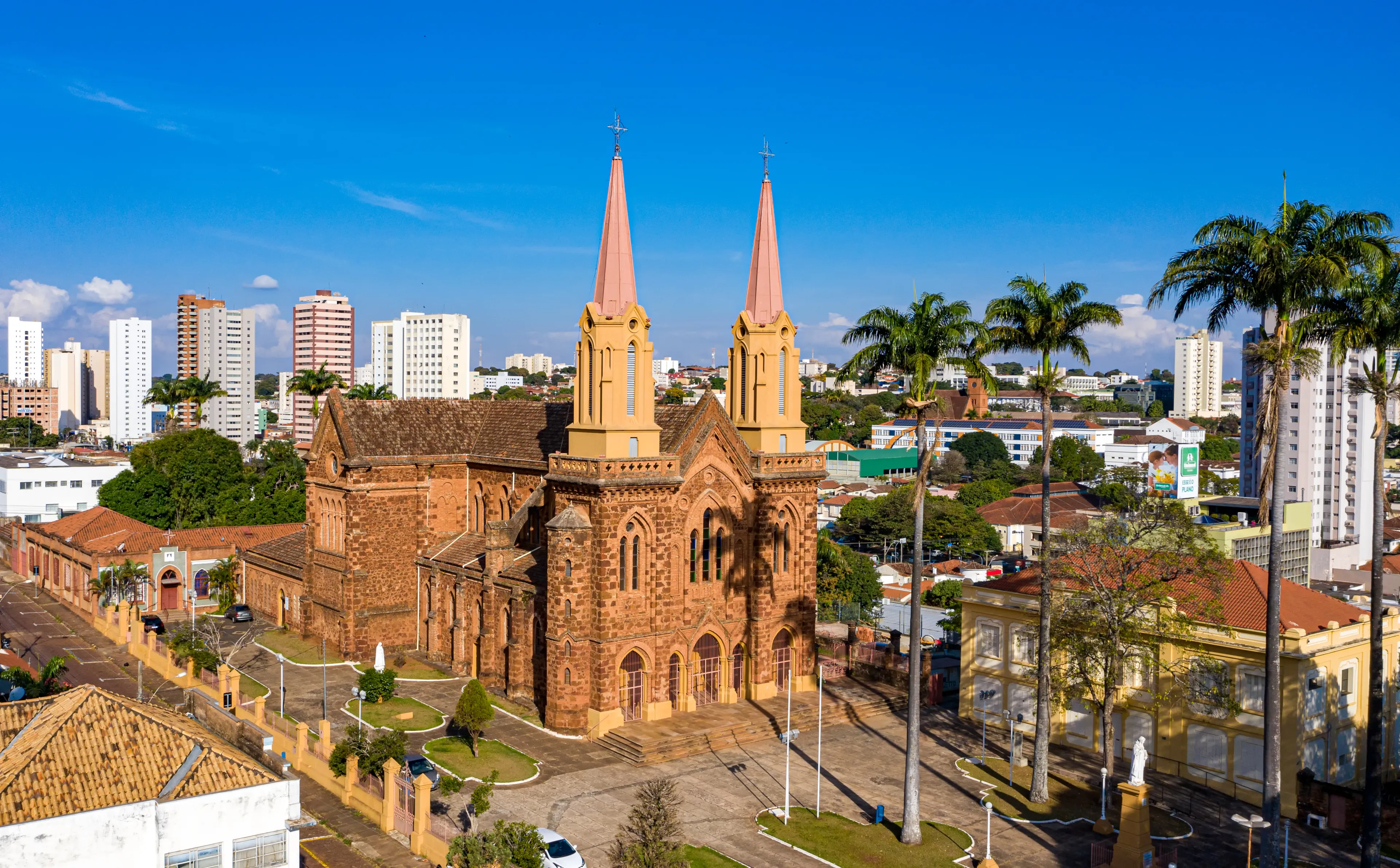 City of Uberaba, Minas Gerais, Brazil. Aerial view of the St Dominic Church. July, 5 2020