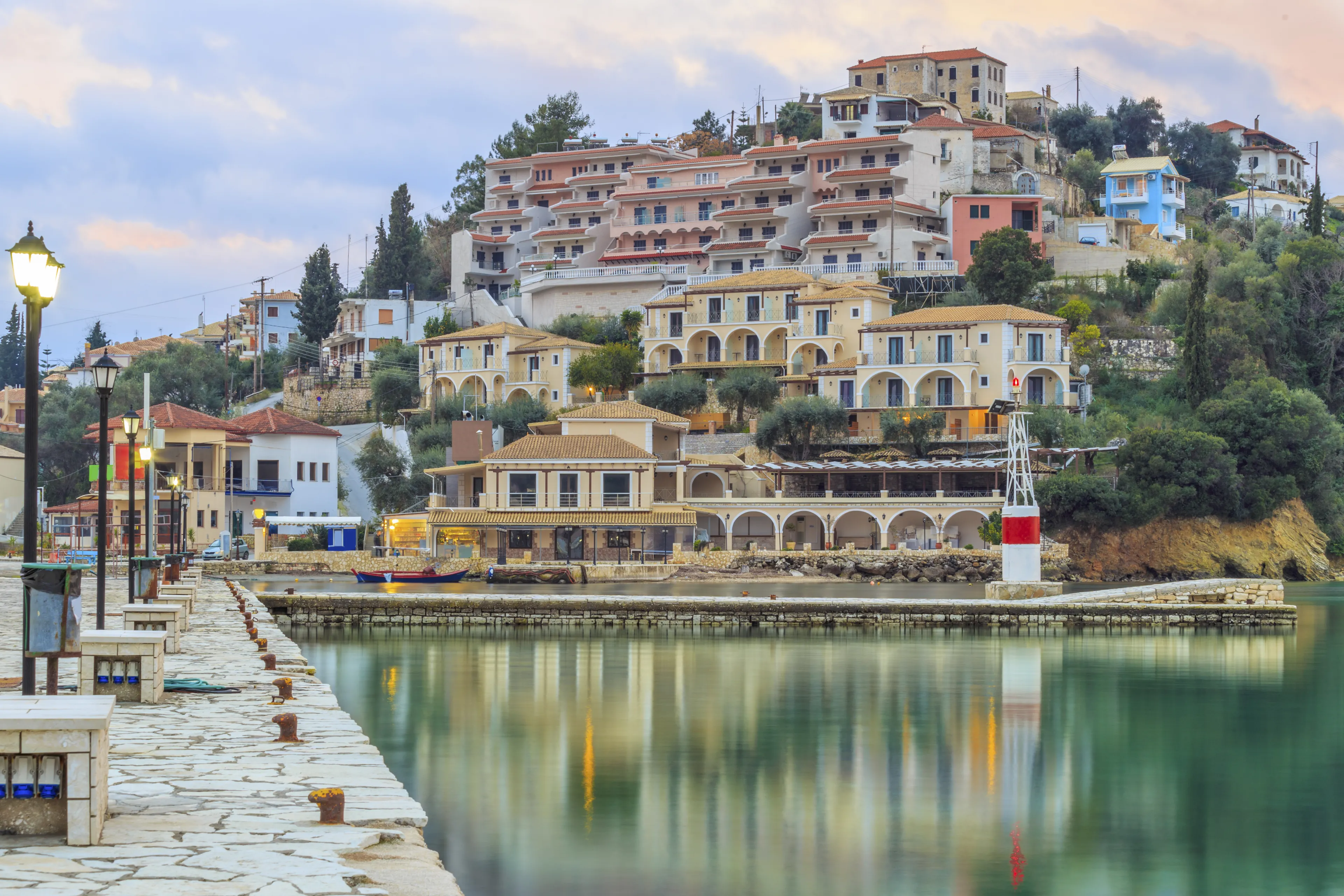 Sivota by winter night, Greece, tourist resort