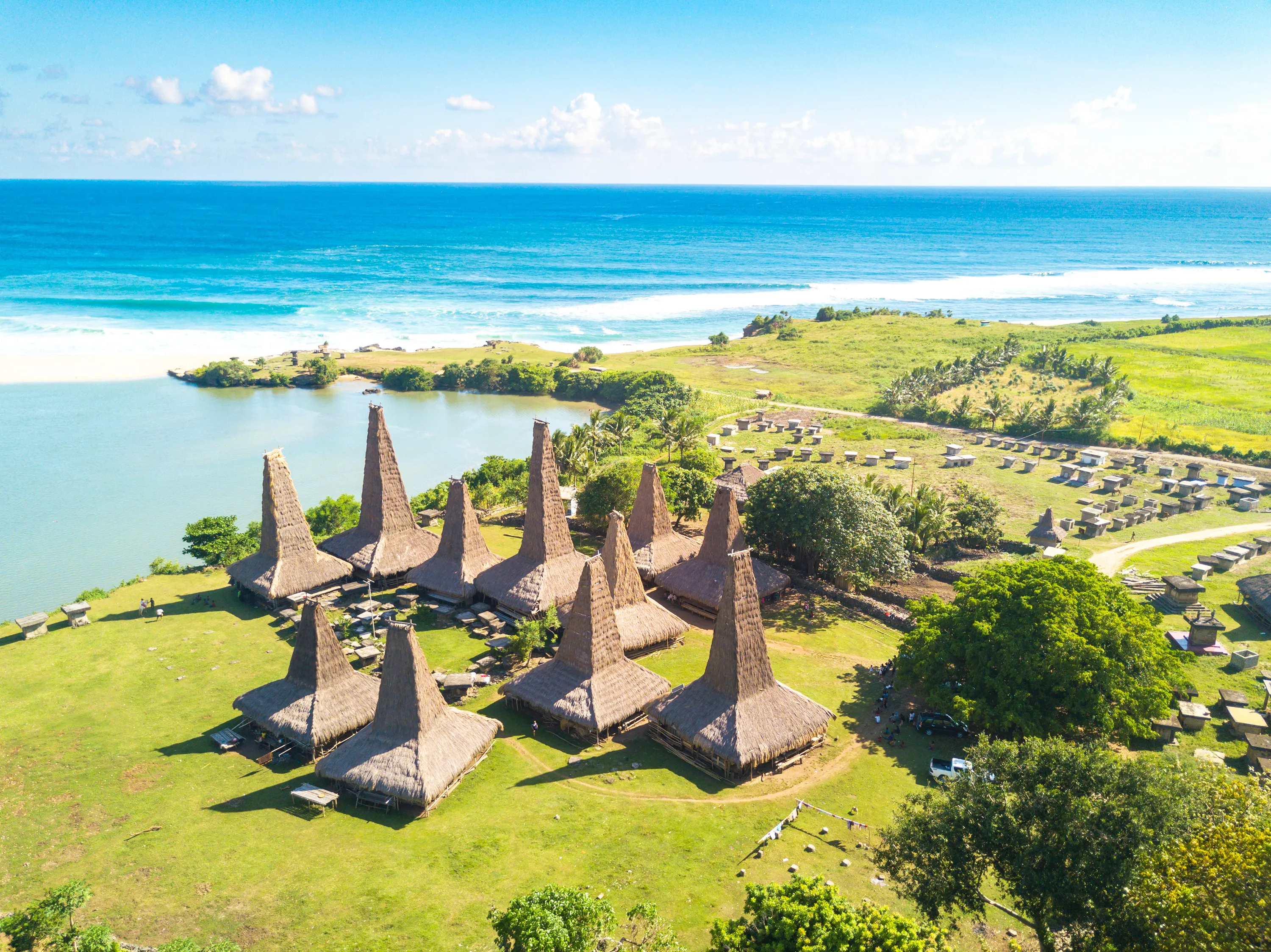 Aerial view of traditional house of "Ratenggaro - Sumba, East Nusa Tenggara" Indonesia