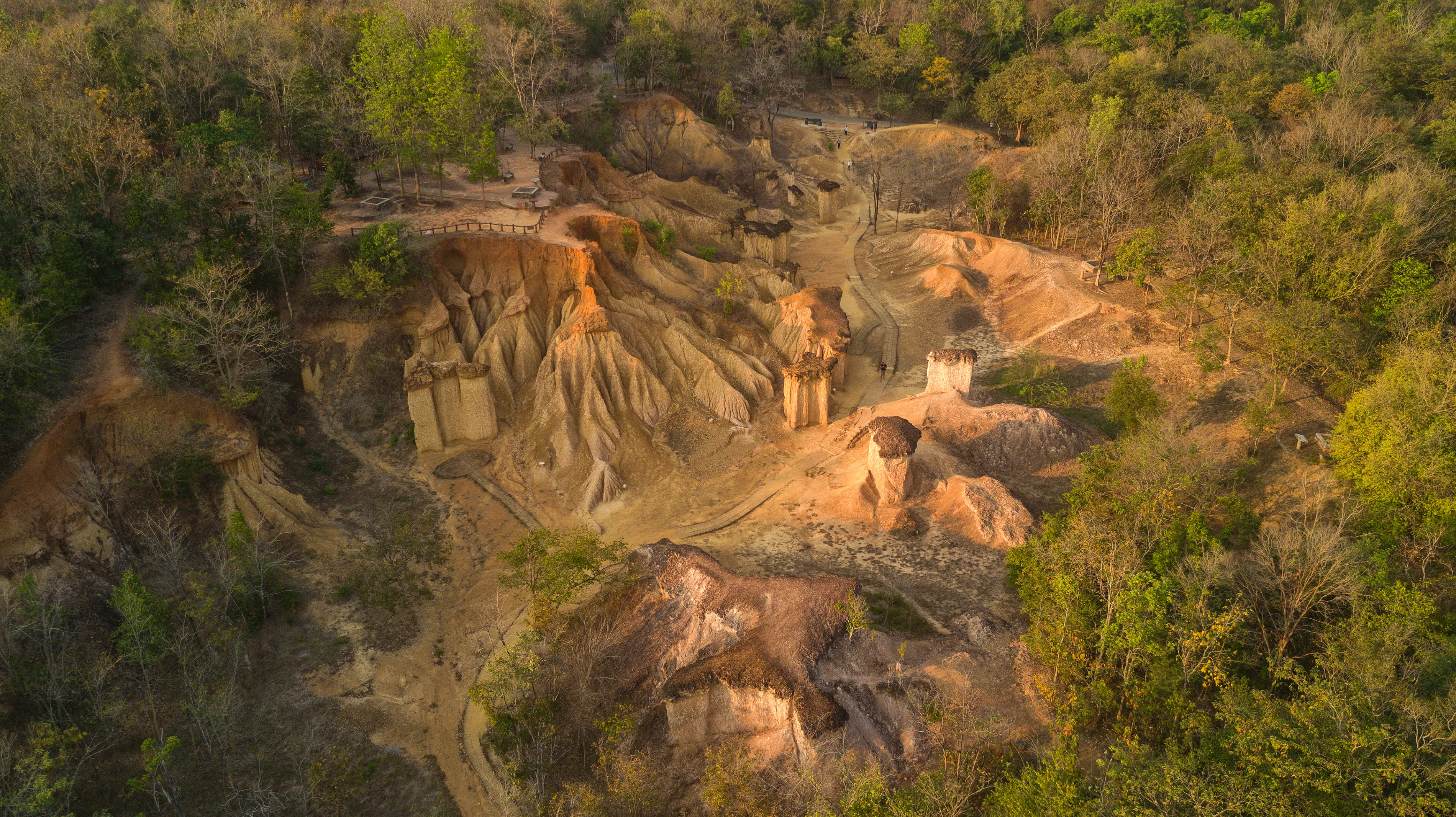 Aerial view of Pae Muang Pee sandstone erosion in Phrae province, Thailand