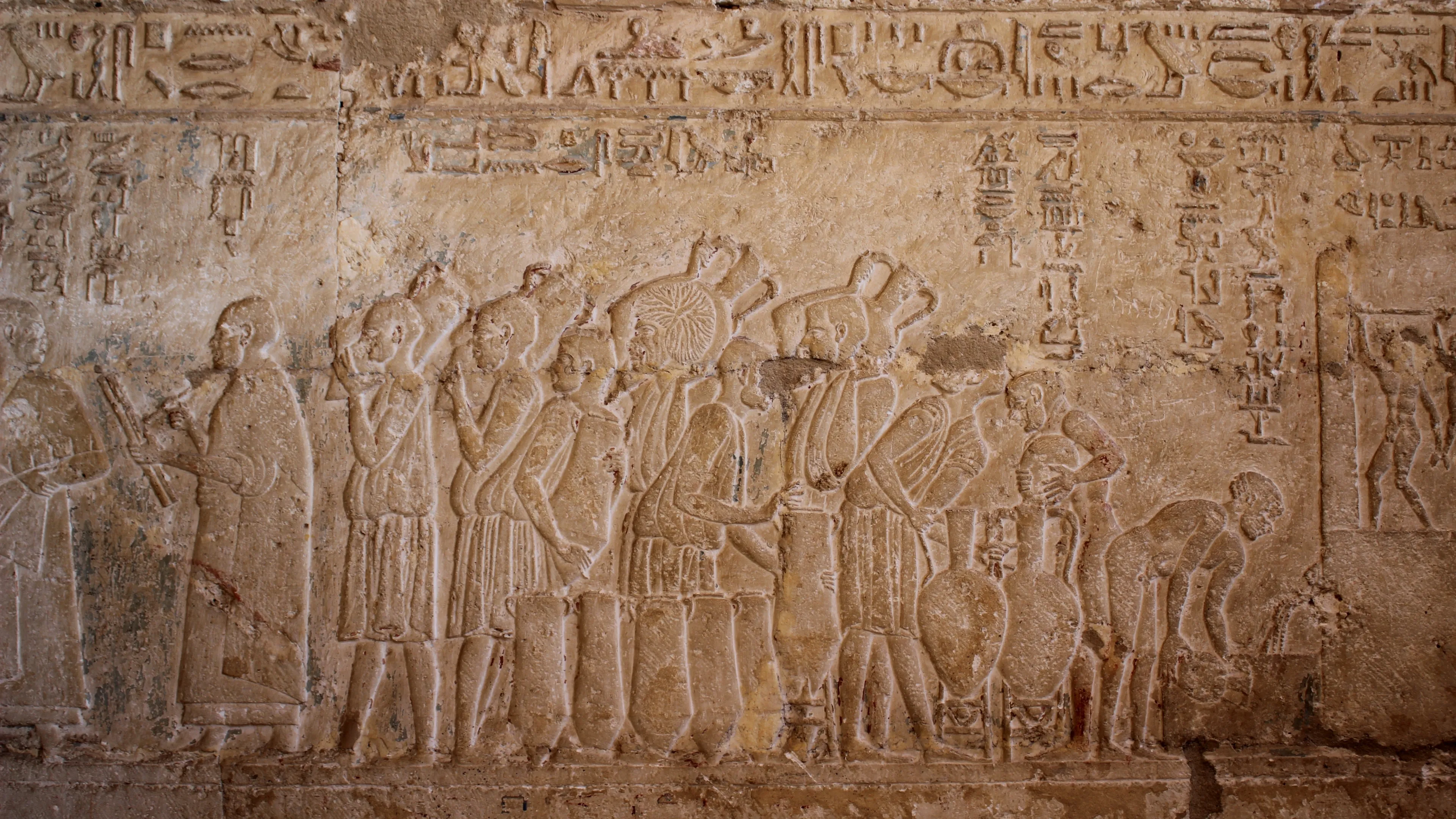 The interior inscriptions inside the tomb of petosiris the priest of Thoth showing daily life in Minya in Egypt