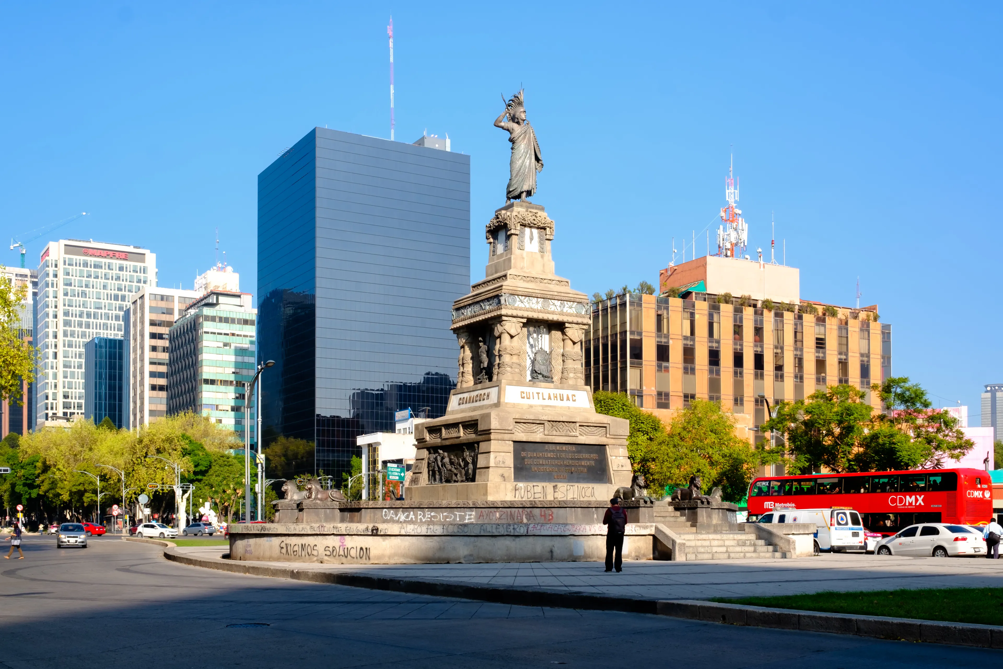 MEXICO CITY - JULY 14,2018 : The Monument to Cuahutemoc at Paseo de la Reforma in Mexico City