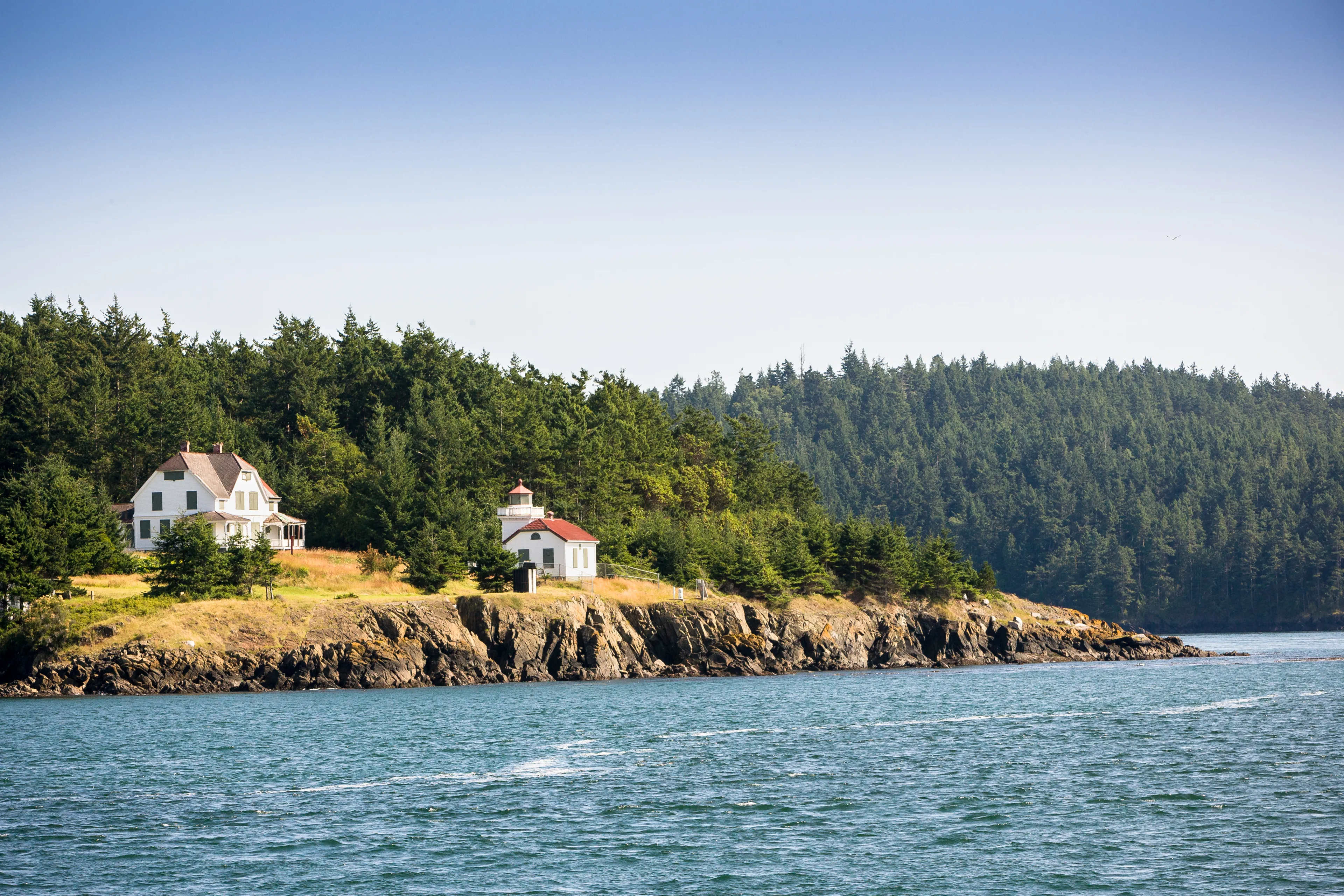 Light house seen during a Orca Whales Tour from Anacortes to San Juan Island Washington, USA,