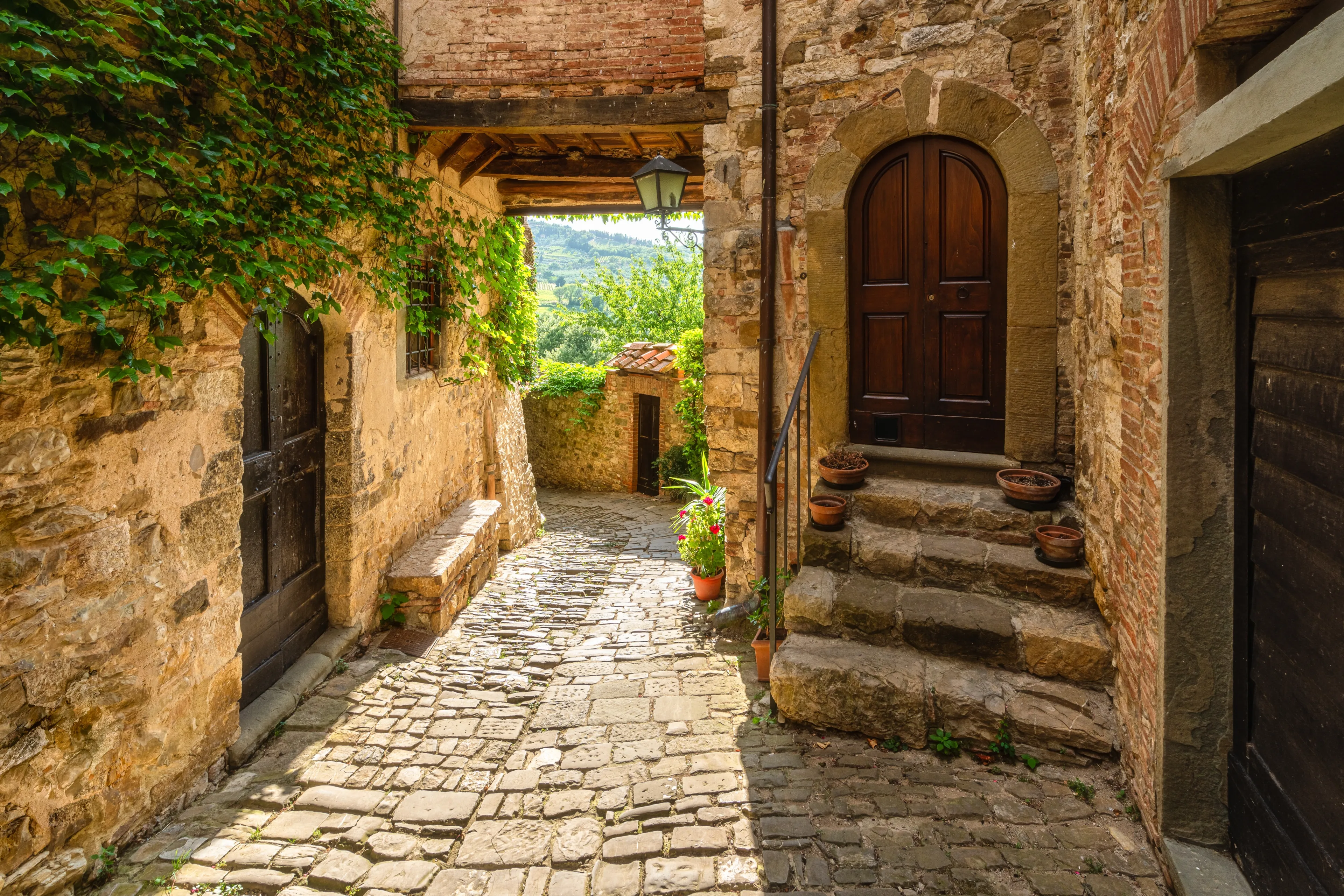 The picturesque village of Montefioralle, near Greve in Chianti, on a sunny summer day. Province of Florence, Tuscany, Italy.