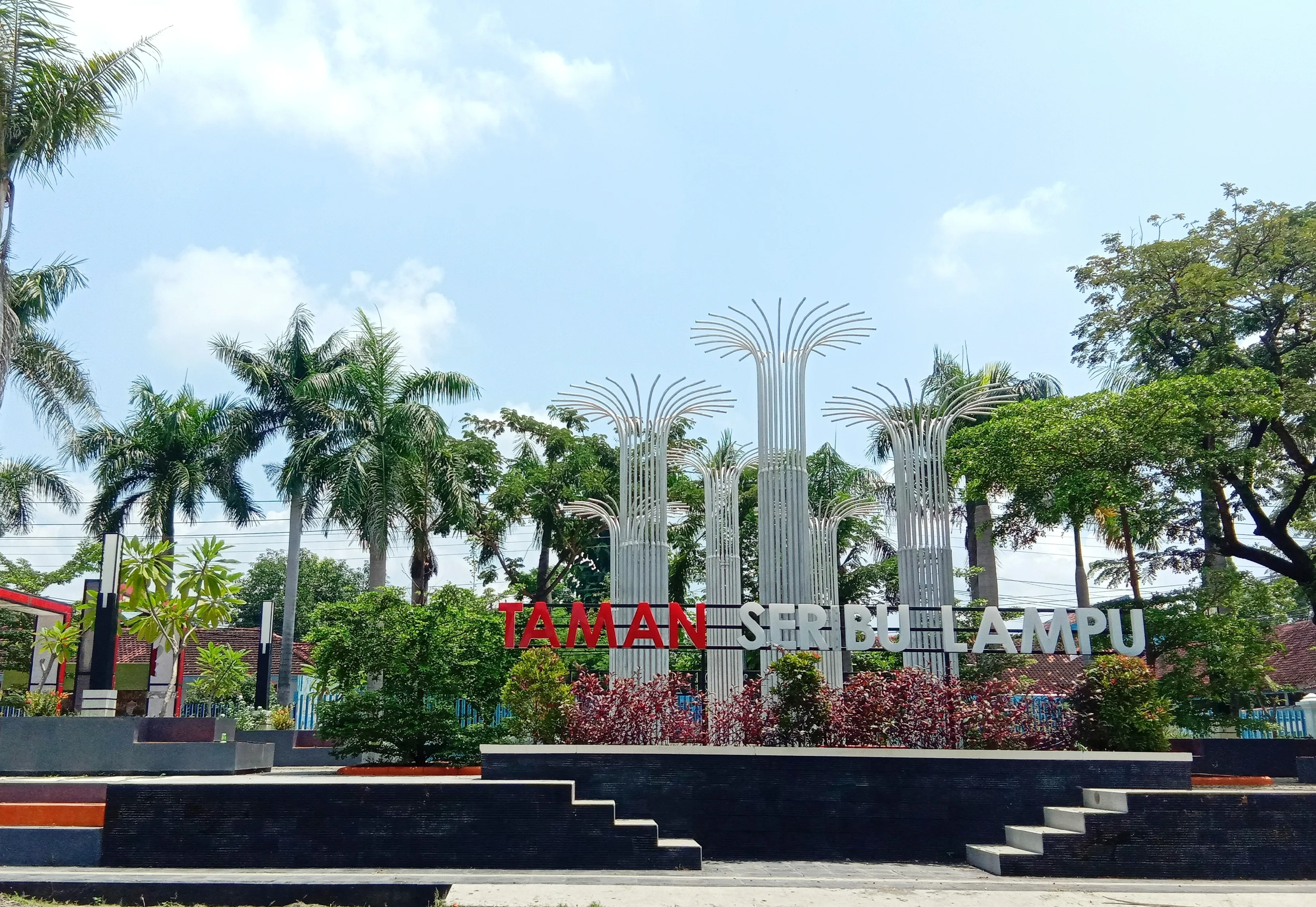 Cepu - Blora, Indonesia, April 4 2020 : the city park in Cepu, called "Taman Seribu Lampu" , has become one of the recreation areas for city residents