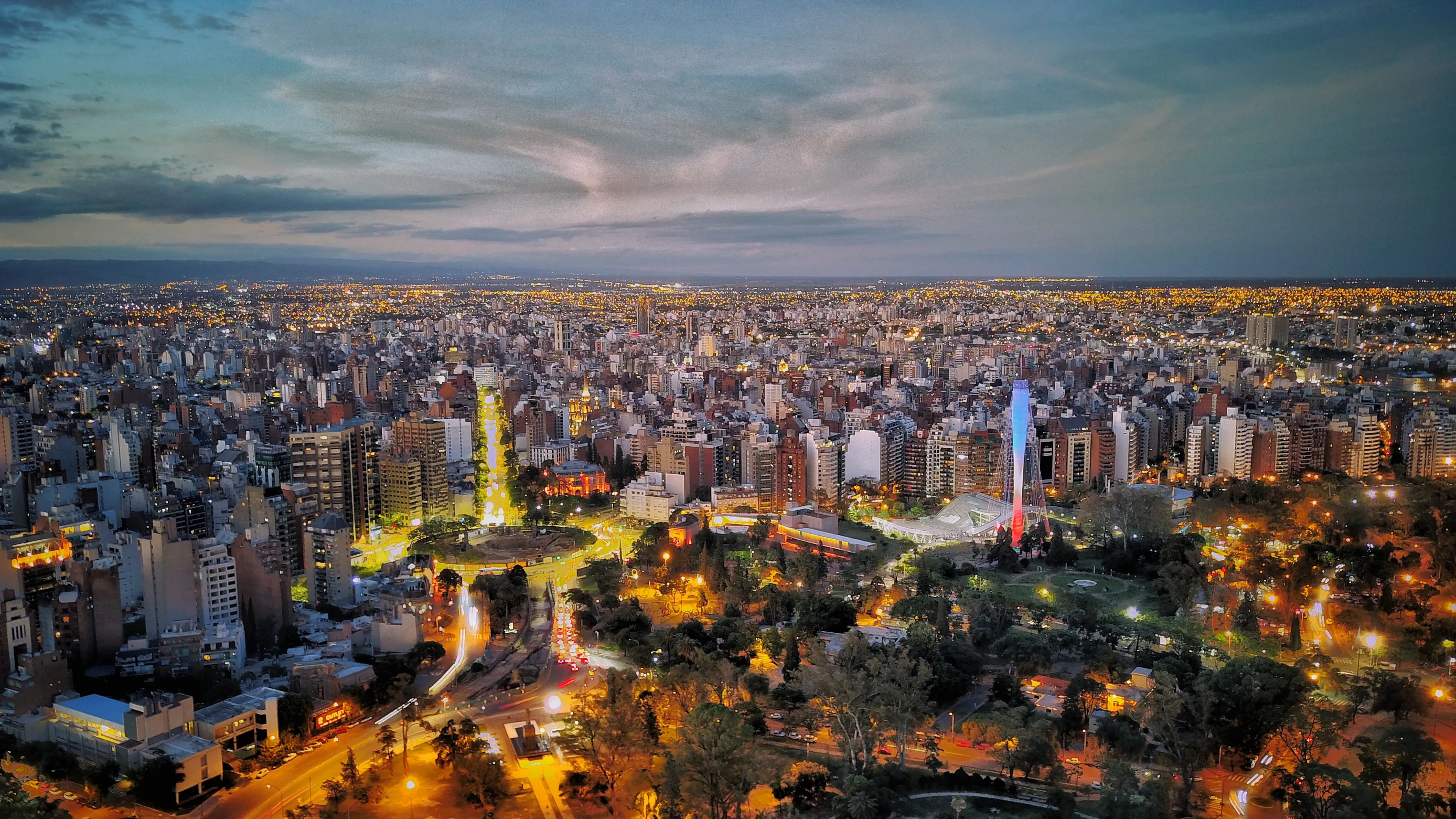 View of the city of Córdoba during sunset from a drone. Córdoba. Argentina.