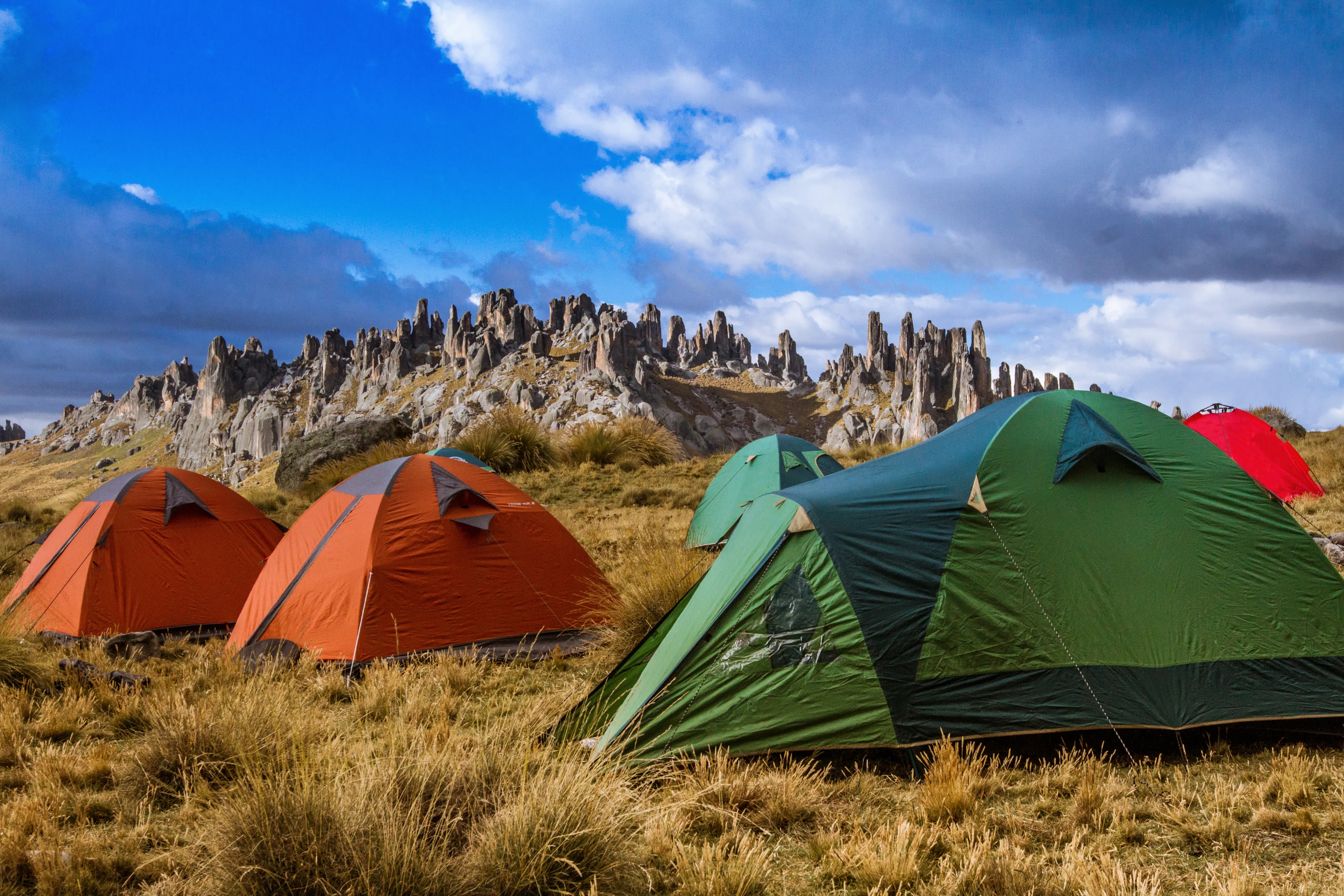Camping at Stone forest, Huayllay, Pasco, Peru. Tents
