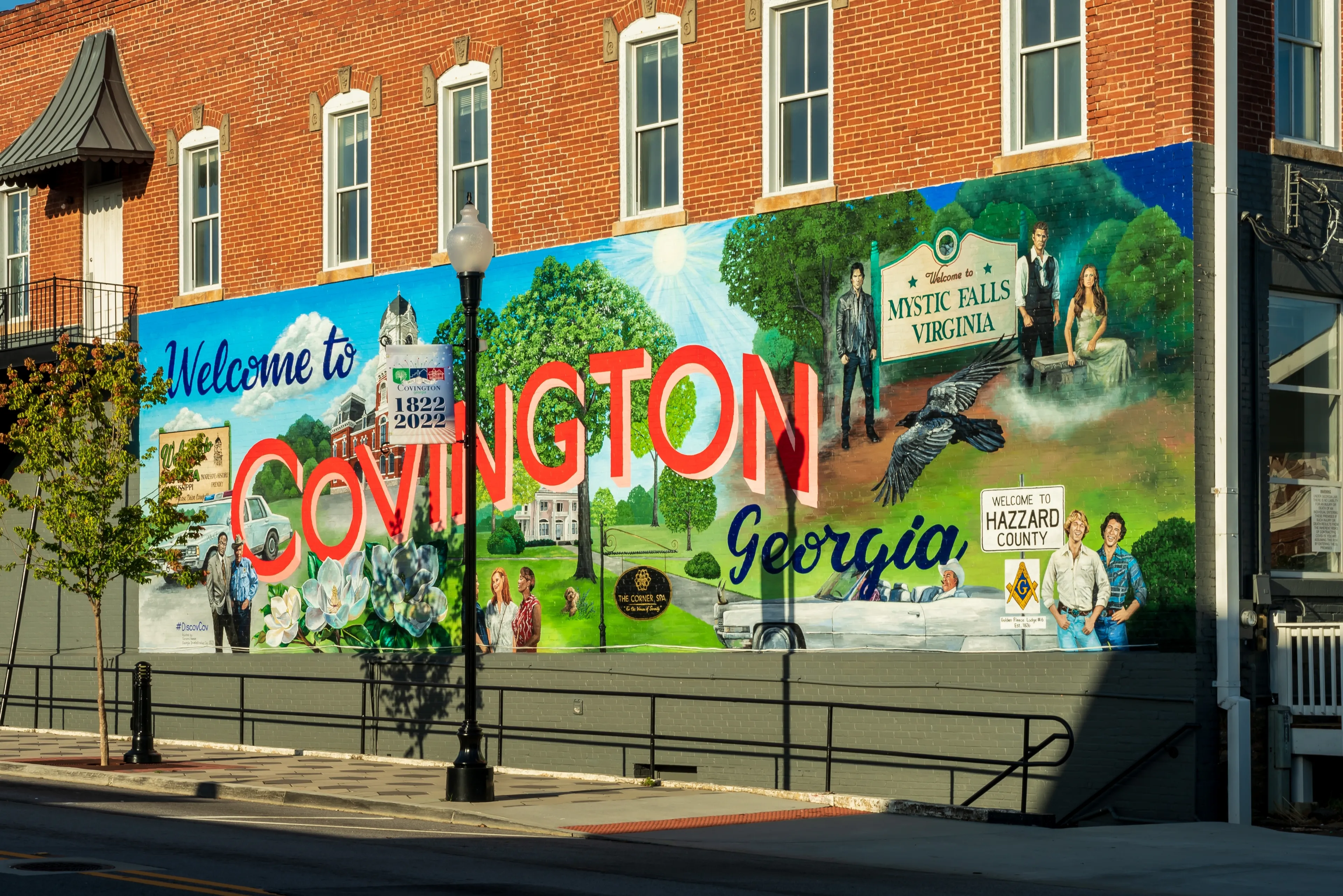 Covington Georgia USA July 31 2022 a painting on side of a building depicting local movies that have be filmed in Covington georgia